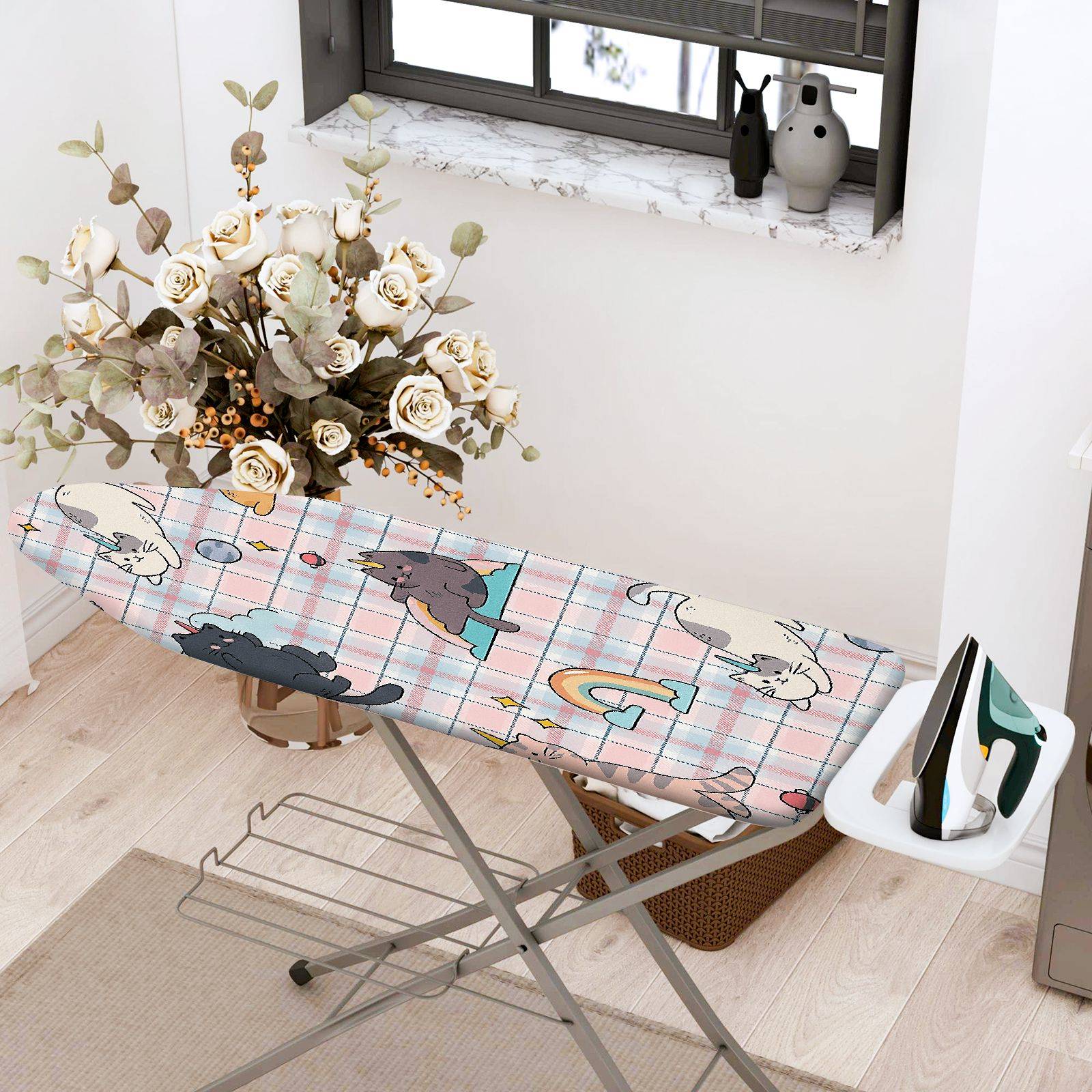 1-Piece Cat Unicorn Rainbow  Ironing Board Cover, Universal Size, Without Board