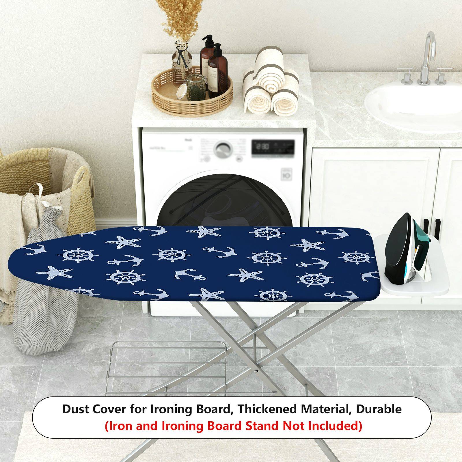 1-Piece Nautical Anchor Starfish Steering wheel  Ironing Board Cover, Universal Size, Without Board