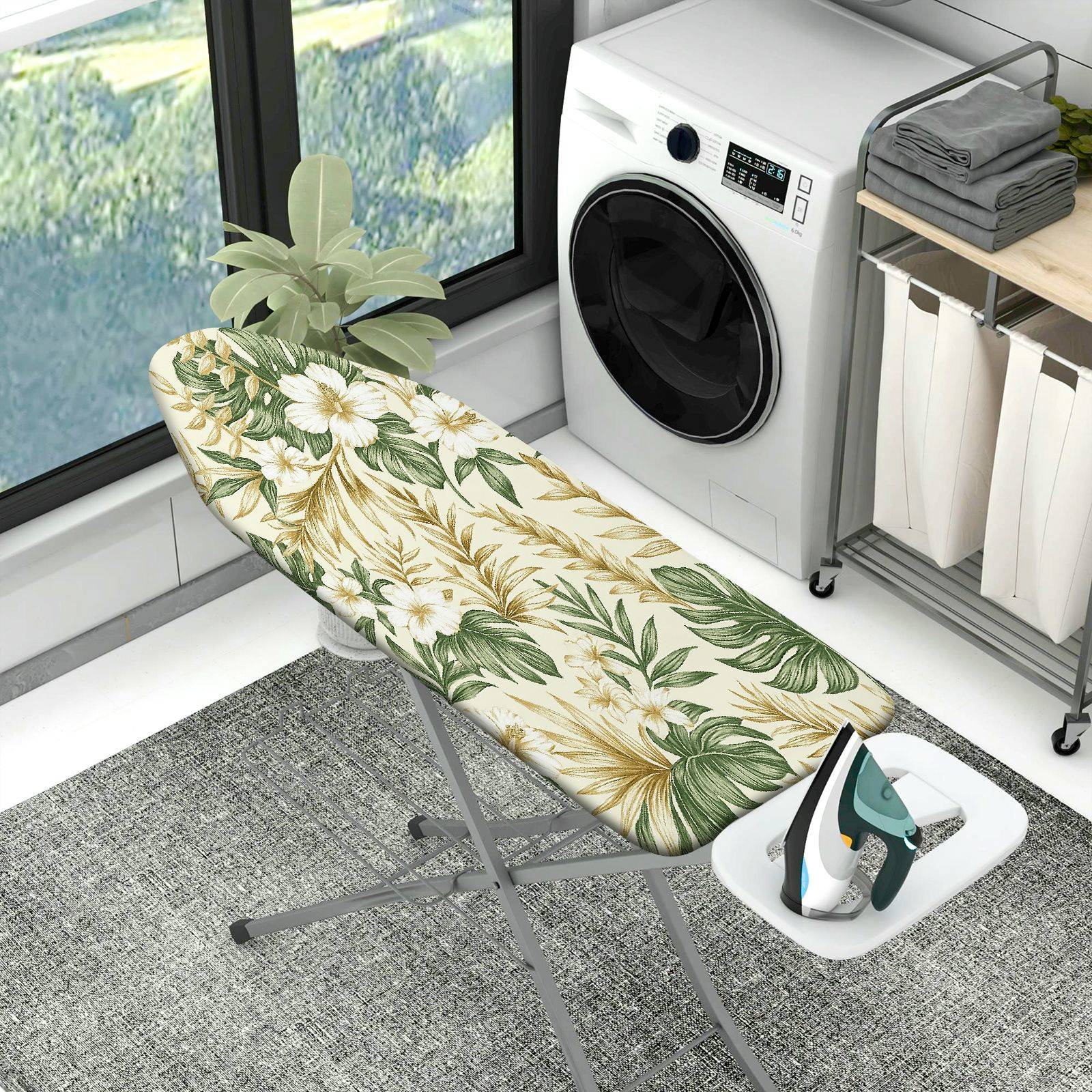 1-Piece Tropical Floral Leaf  Ironing Board Cover, Universal Size, Without Board