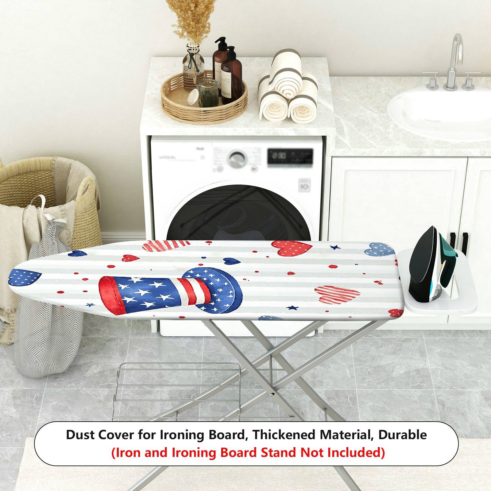 1-Piece Patriotic Stars Stripes Hearts  Ironing Board Cover, Universal Size, Without Board