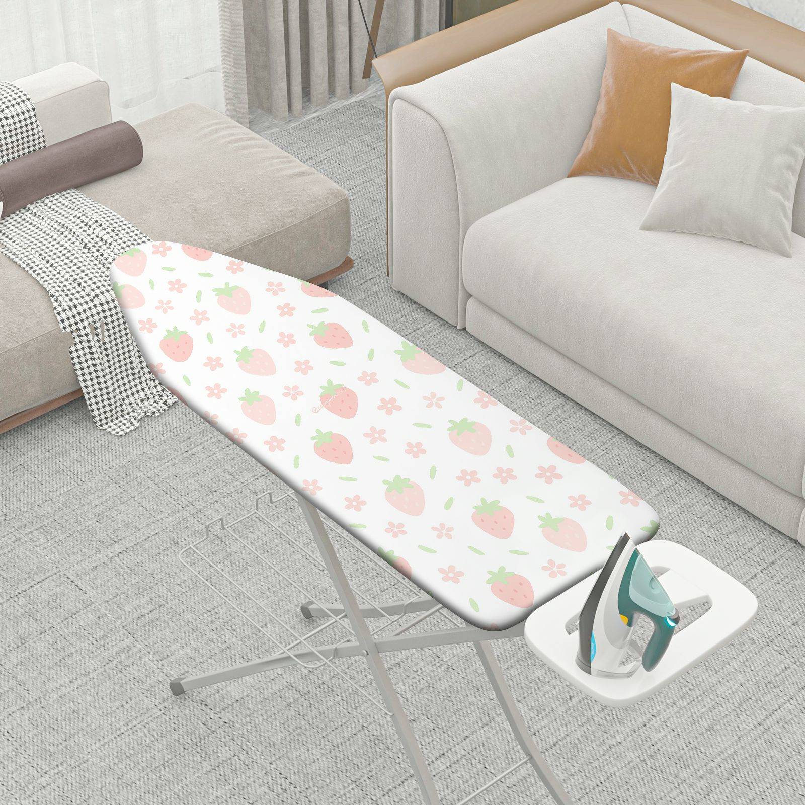 1-Piece Strawberry Floral Pastel  Ironing Board Cover, Universal Size, Without Board