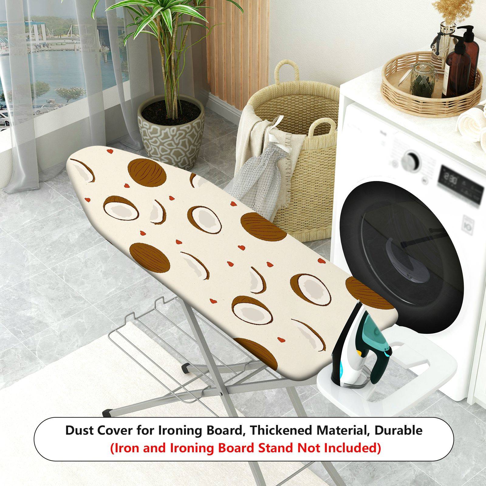 1-Piece Coconut Pattern Tropical Decorative White  Ironing Board Cover, Universal Size, Without Board