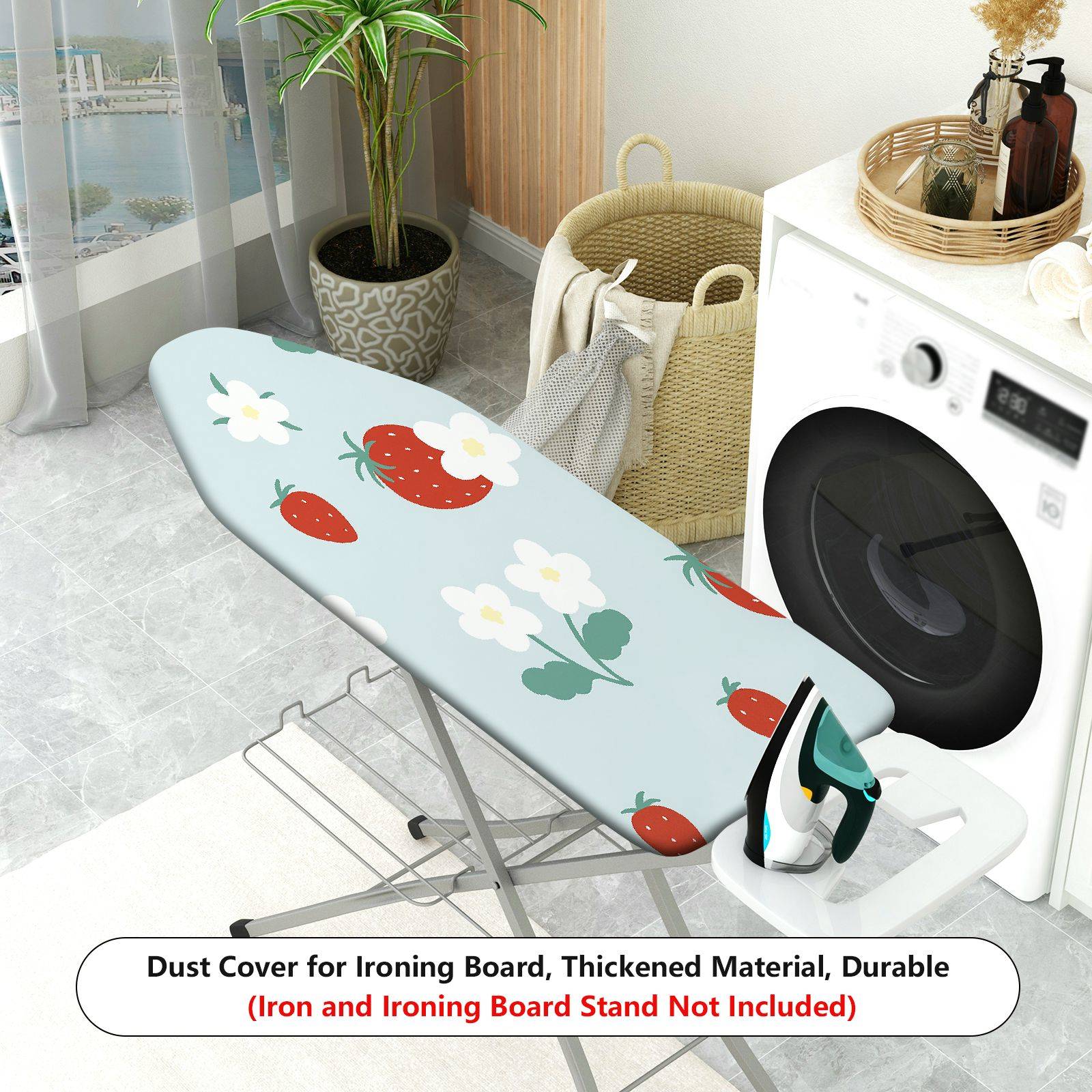 1-Piece Strawberry Flower Blue  Ironing Board Cover, Universal Size, Without Board