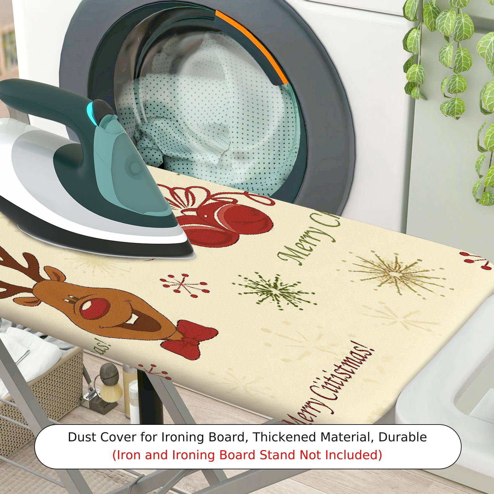 1-Piece Reindeer Snowflakes Bells  Ironing Board Cover, Universal Size, Without Board