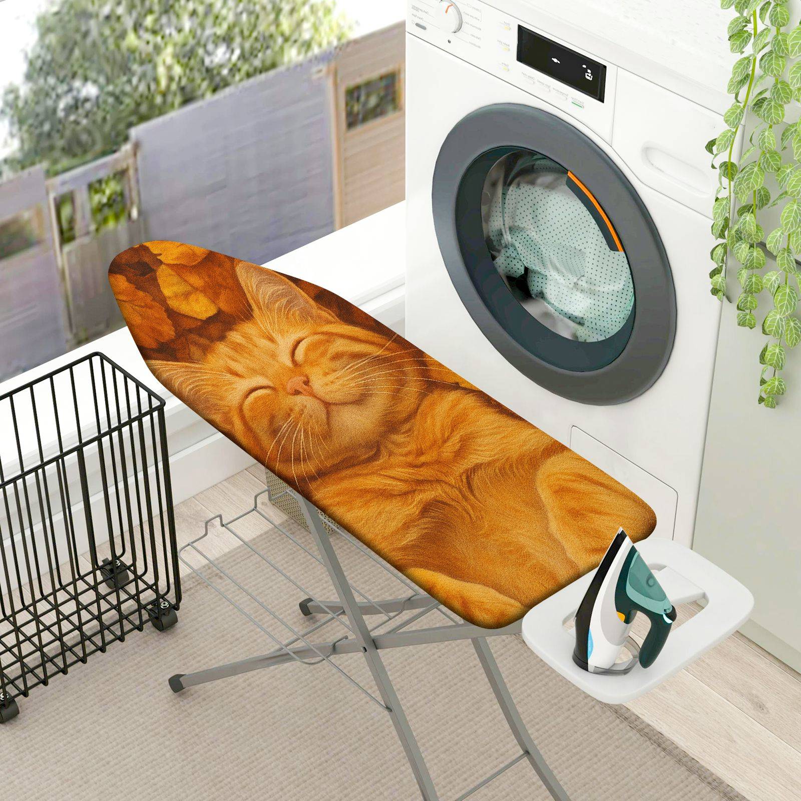 1-Piece Cat Autumn Leaves Sleeping  Ironing Board Cover, Universal Size, Without Board