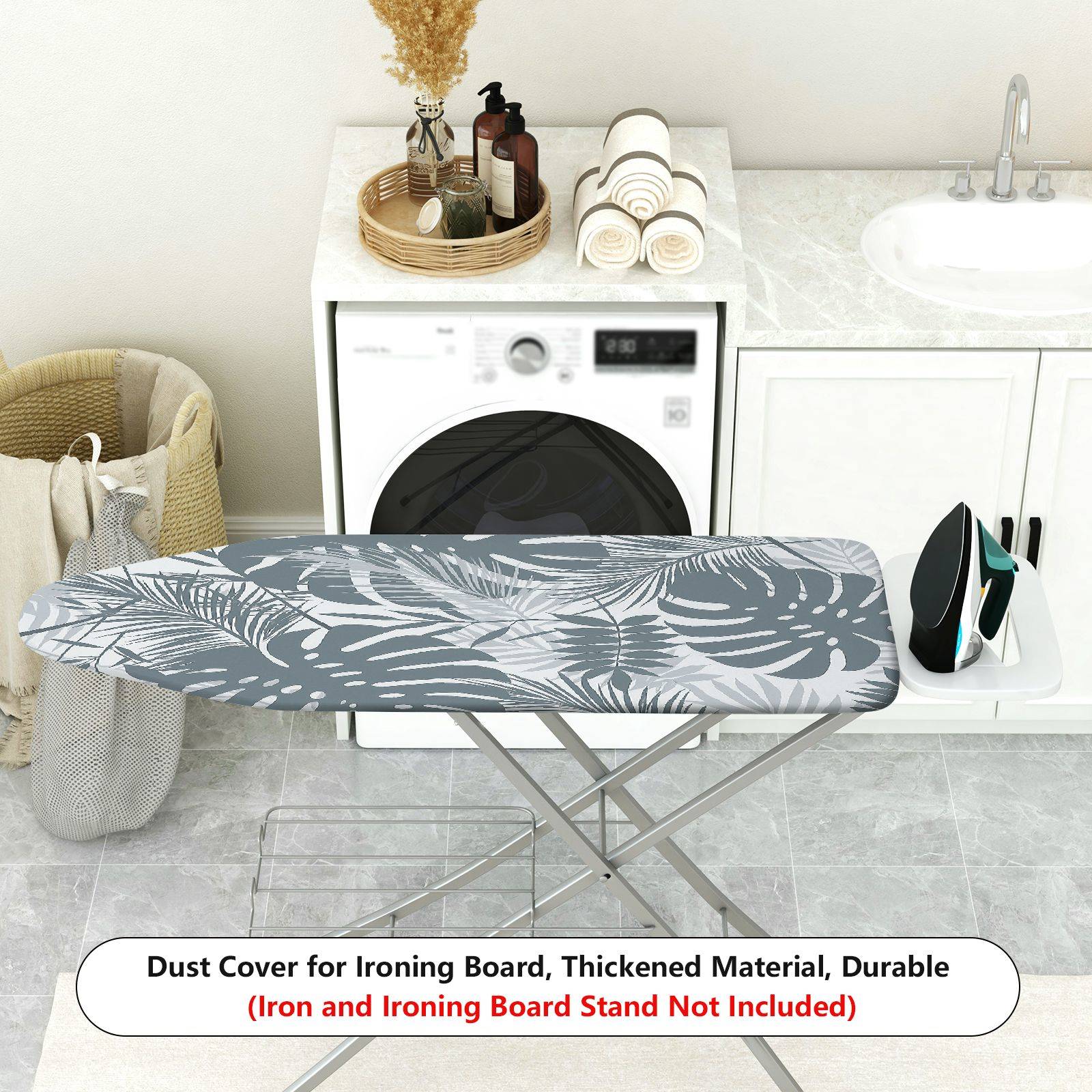 1-Piece Tropical Leaf Palm Gray  Ironing Board Cover, Universal Size, Without Board