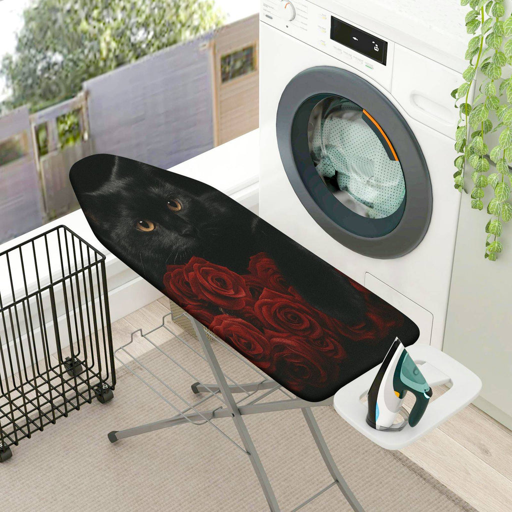 1-Piece Black Cat Rose Elegant  Ironing Board Cover, Universal Size, Without Board