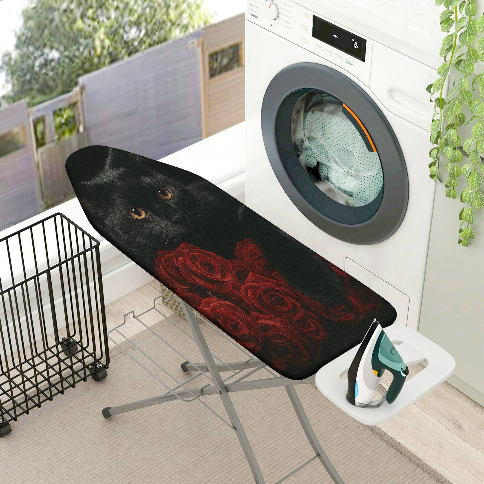 1-Piece Black Cat Rose Elegant  Ironing Board Cover, Universal Size, Without Board