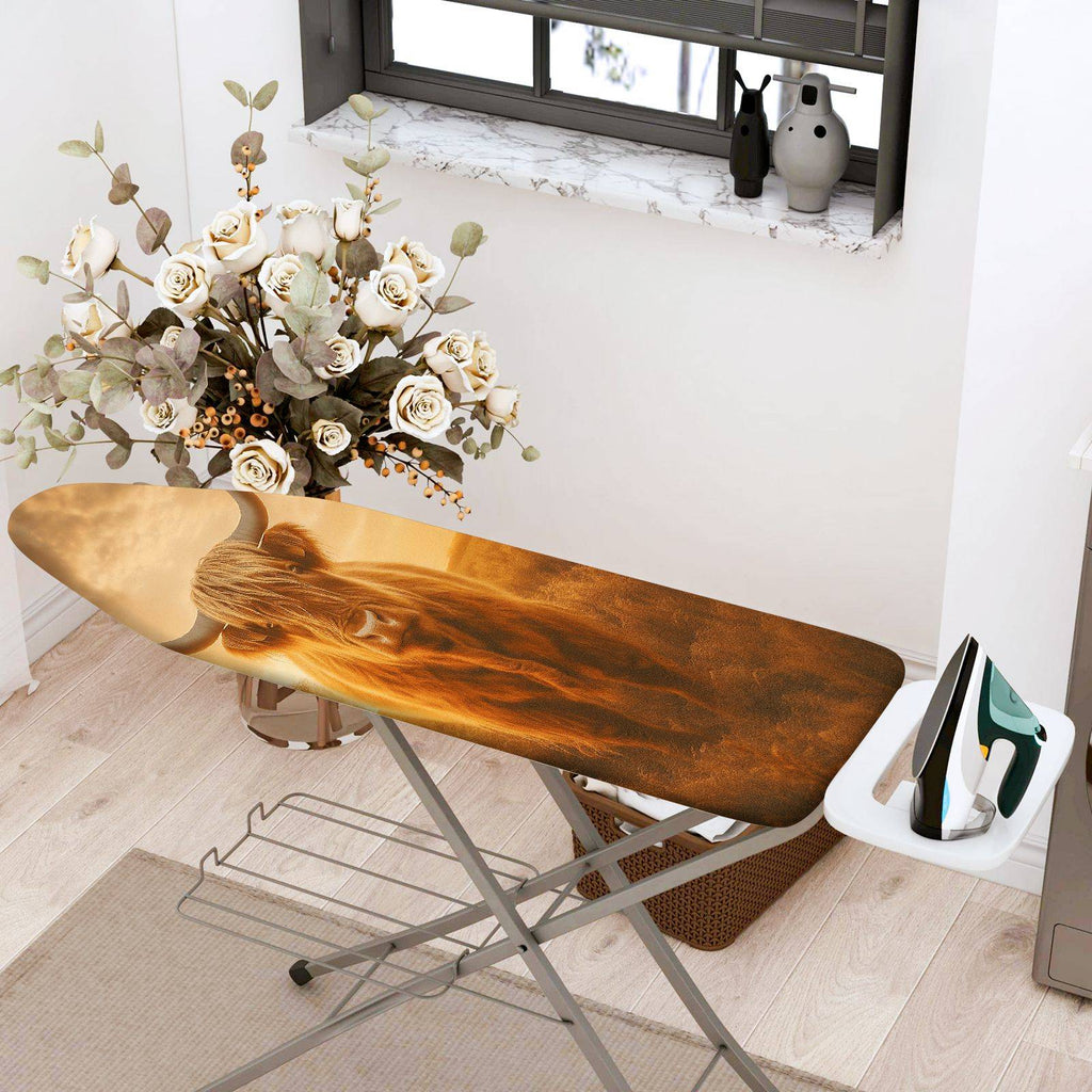 1-Piece Longhorn Cattle Nature Sunset  Ironing Board Cover, Universal Size, Without Board
