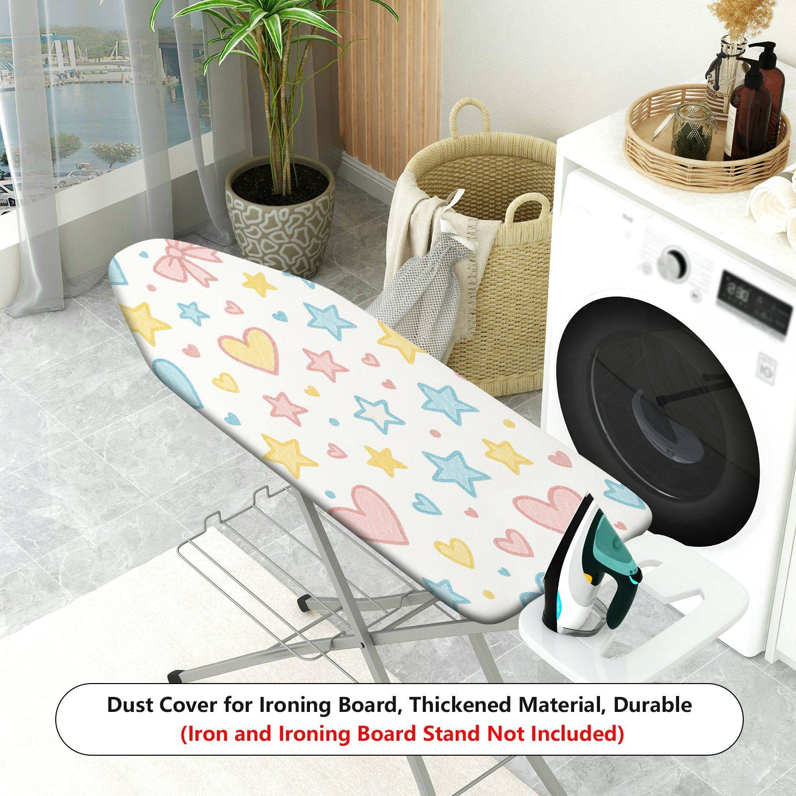 1-Piece Colorful Hearts Stars Bows  Ironing Board Cover, Universal Size, Without Board