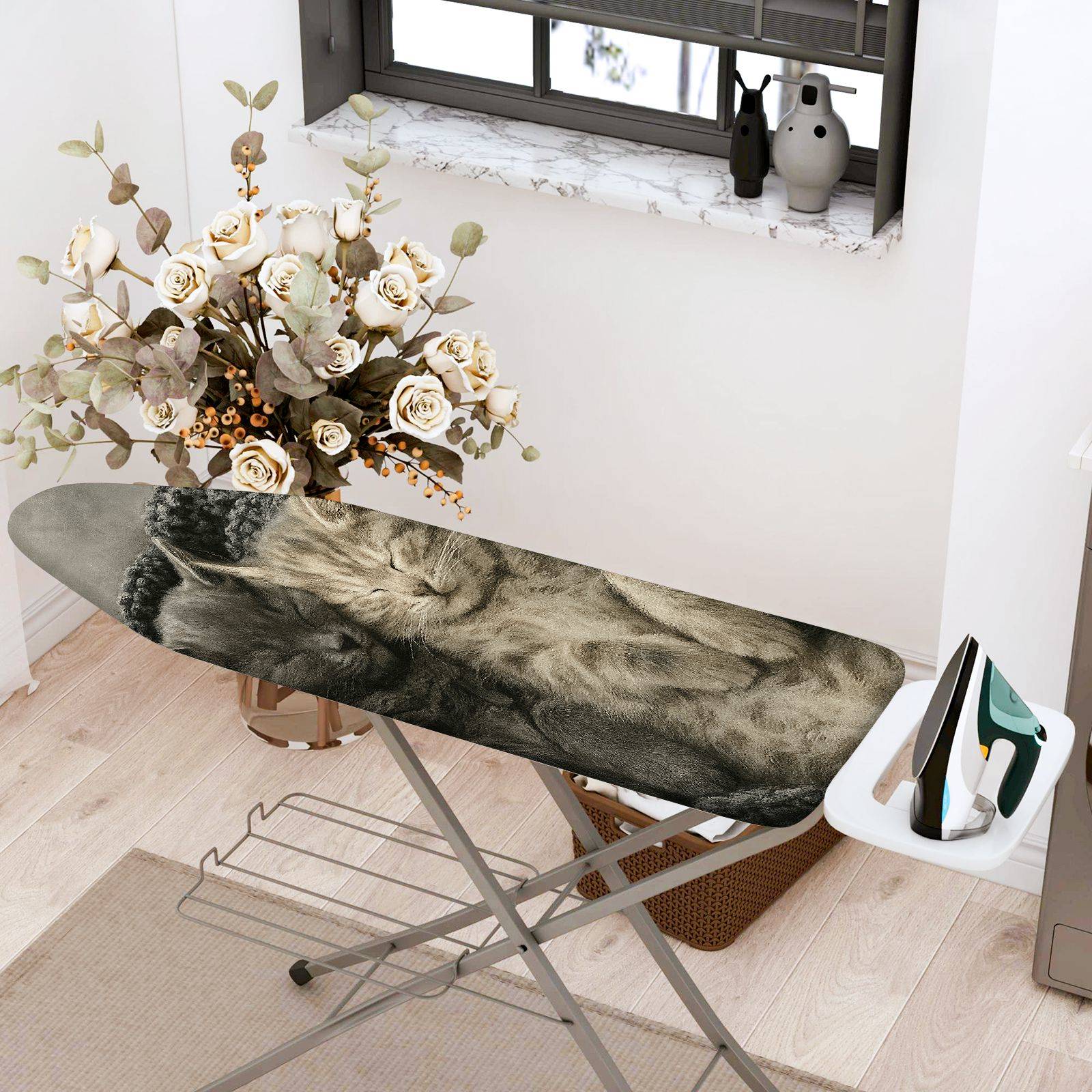 1-Piece Cat Sleeping Cozy Textile  Ironing Board Cover, Universal Size, Without Board