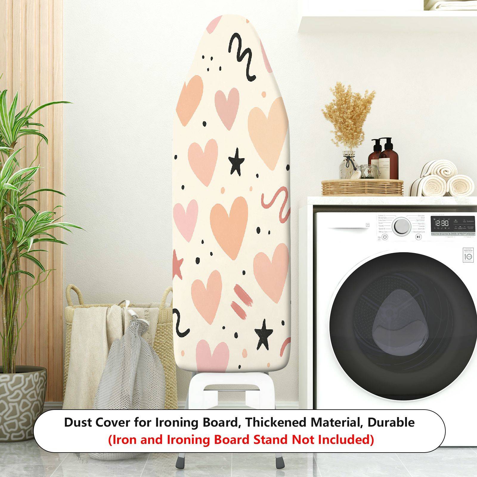 1-Piece Heart Star Pattern Abstract Pink Theme  Ironing Board Cover, Universal Size, Without Board