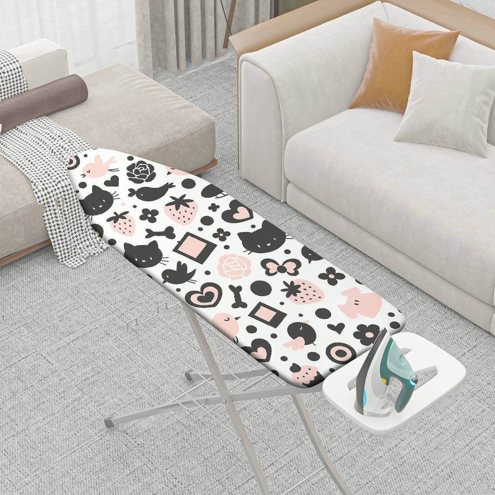 1-Piece Cat Bird Flower  Ironing Board Cover, Universal Size, Without Board