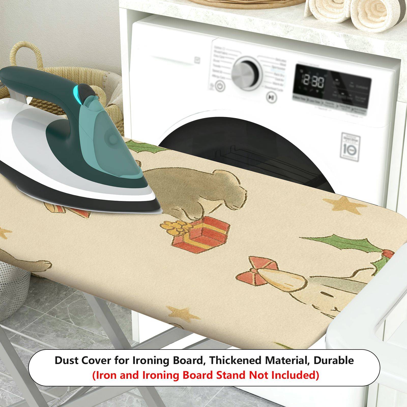 1-Piece Christmas Rabbit Holly  Ironing Board Cover, Universal Size, Without Board