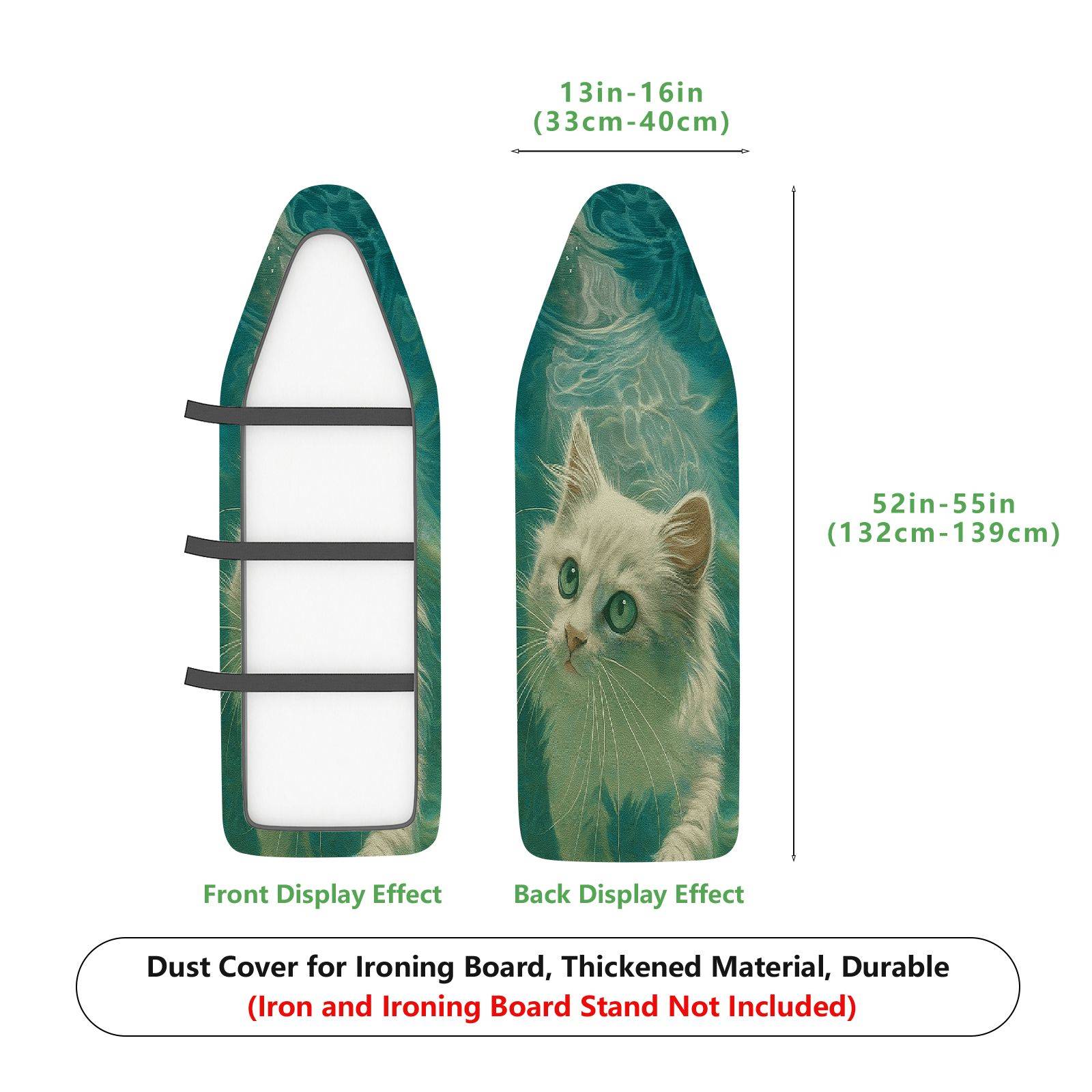 1-Piece Cat Art Green  Ironing Board Cover, Universal Size, Without Board