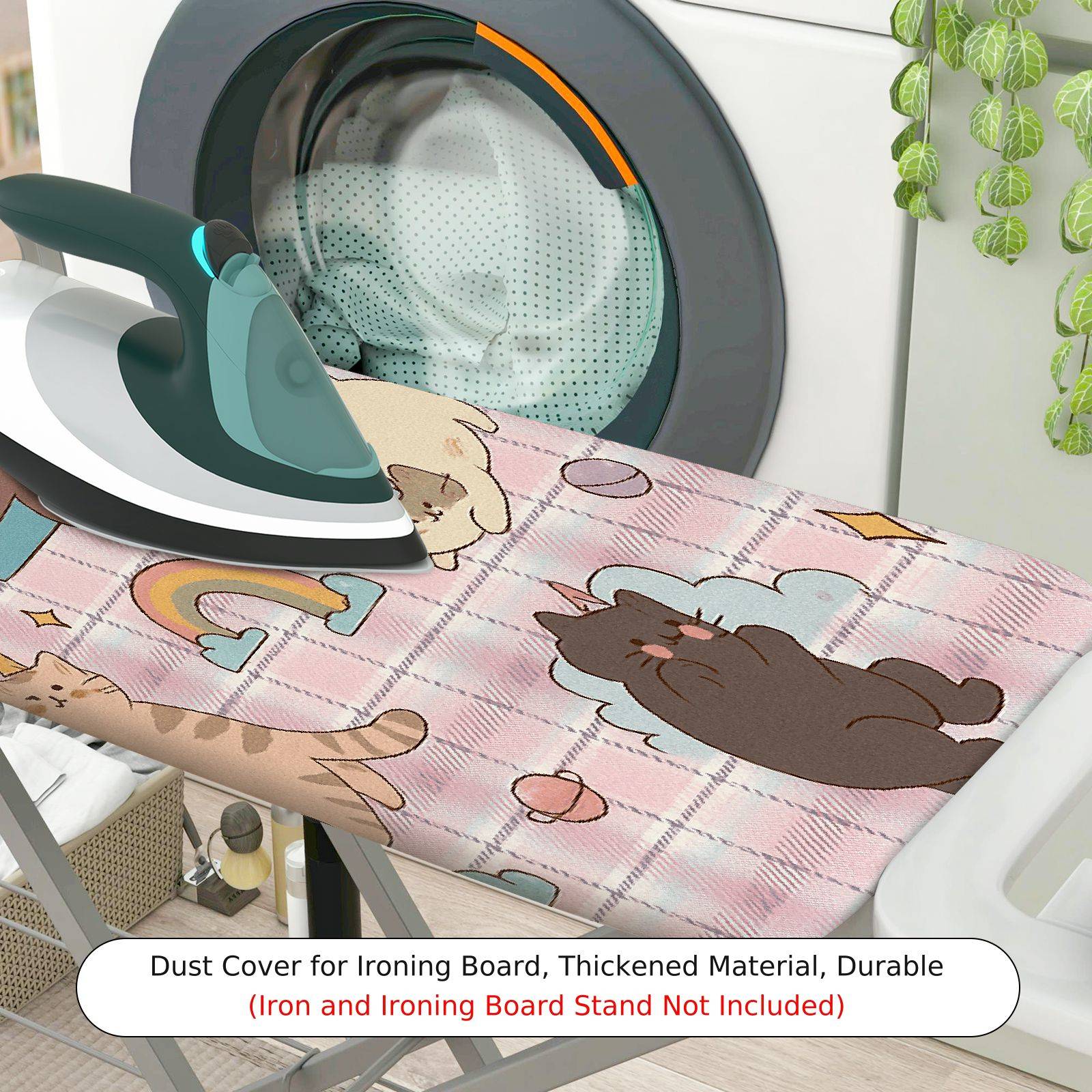 1-Piece Cat Rainbow Plaid  Ironing Board Cover, Universal Size, Without Board