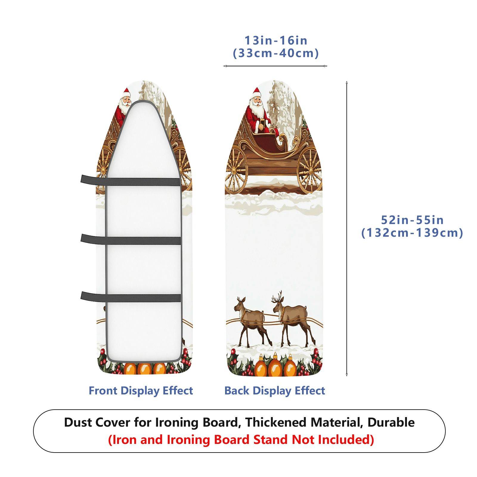 1-Piece Christmas Santa Reindeer Sleigh  Ironing Board Cover, Universal Size, Without Board
