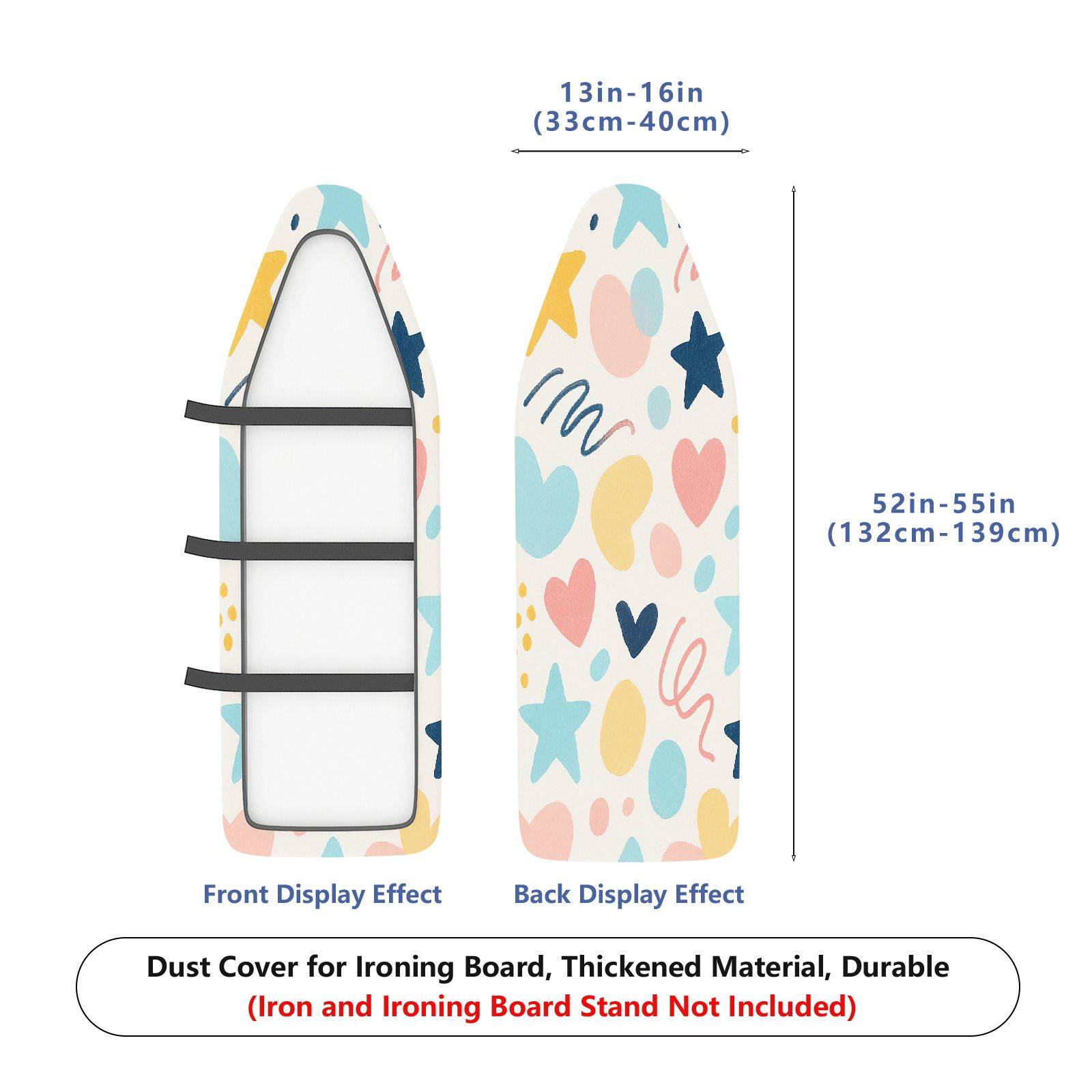 1-Piece Colorful Hearts Stars Doodle  Ironing Board Cover, Universal Size, Without Board
