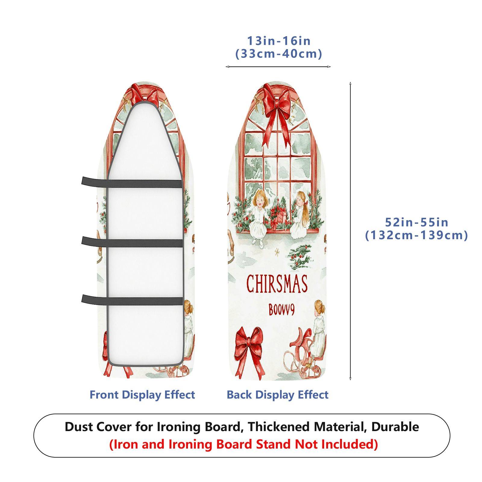 1-Piece Christmas Window Red Ribbon  Ironing Board Cover, Universal Size, Without Board