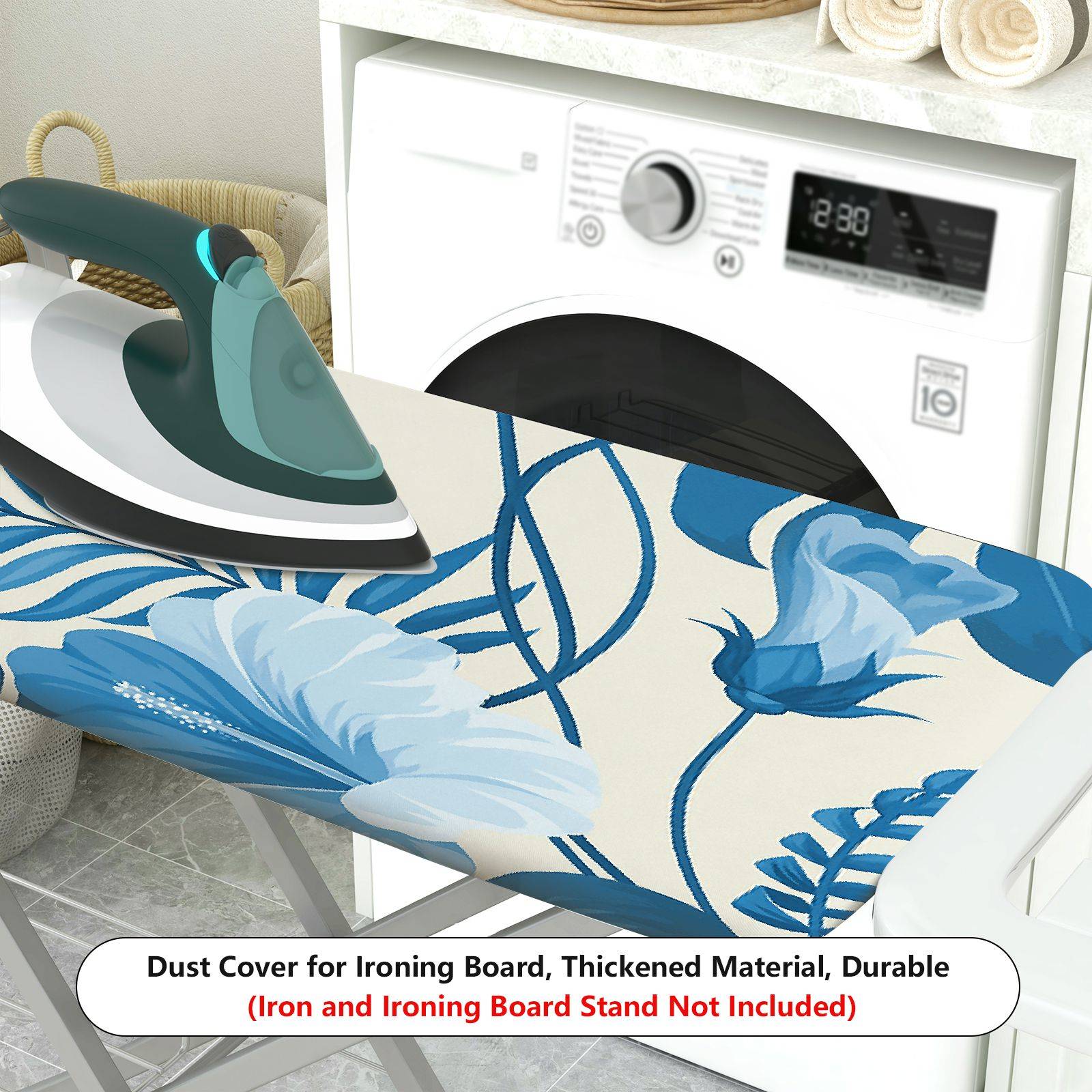 1-Piece Tropical Feathers Floral Blue Design  Ironing Board Cover, Universal Size, Without Board