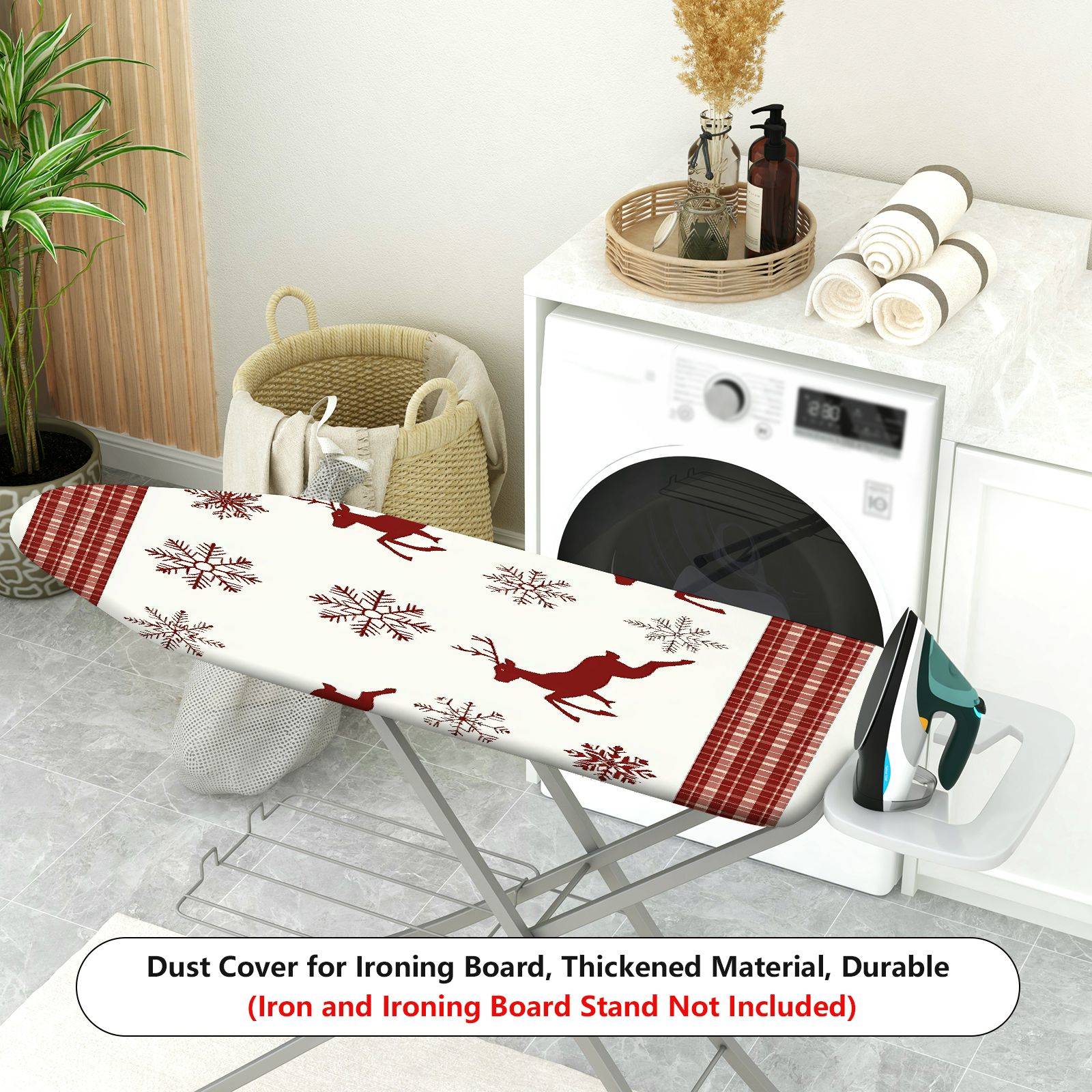 1-Piece Reindeer Snowflake Plaid  Ironing Board Cover, Universal Size, Without Board