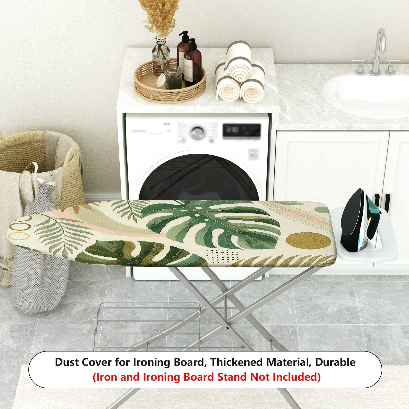 1-Piece Tropical Leaf Pattern Green Nature  Ironing Board Cover, Universal Size, Without Board