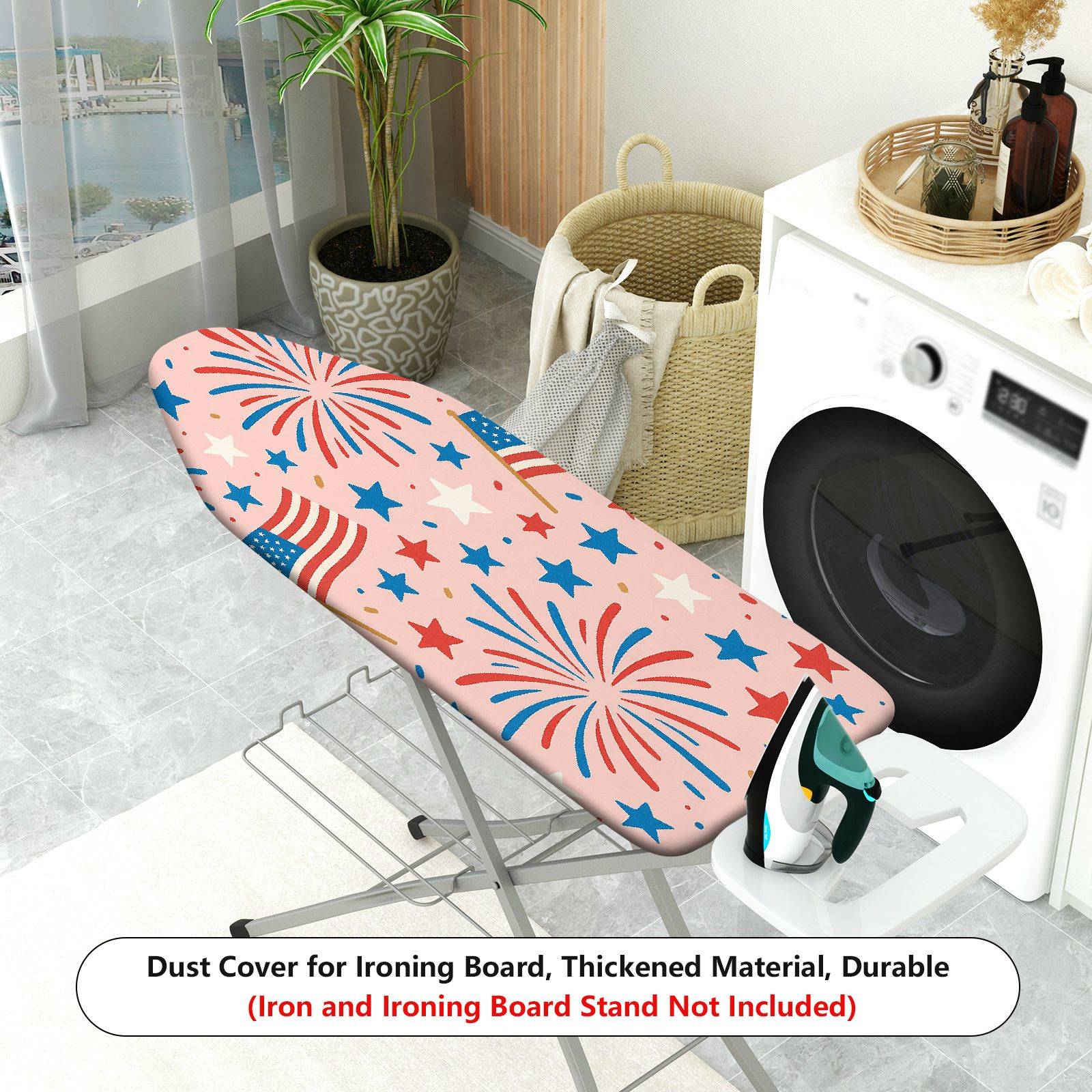 1-Piece Patriotic Fireworks Stars  Ironing Board Cover, Universal Size, Without Board