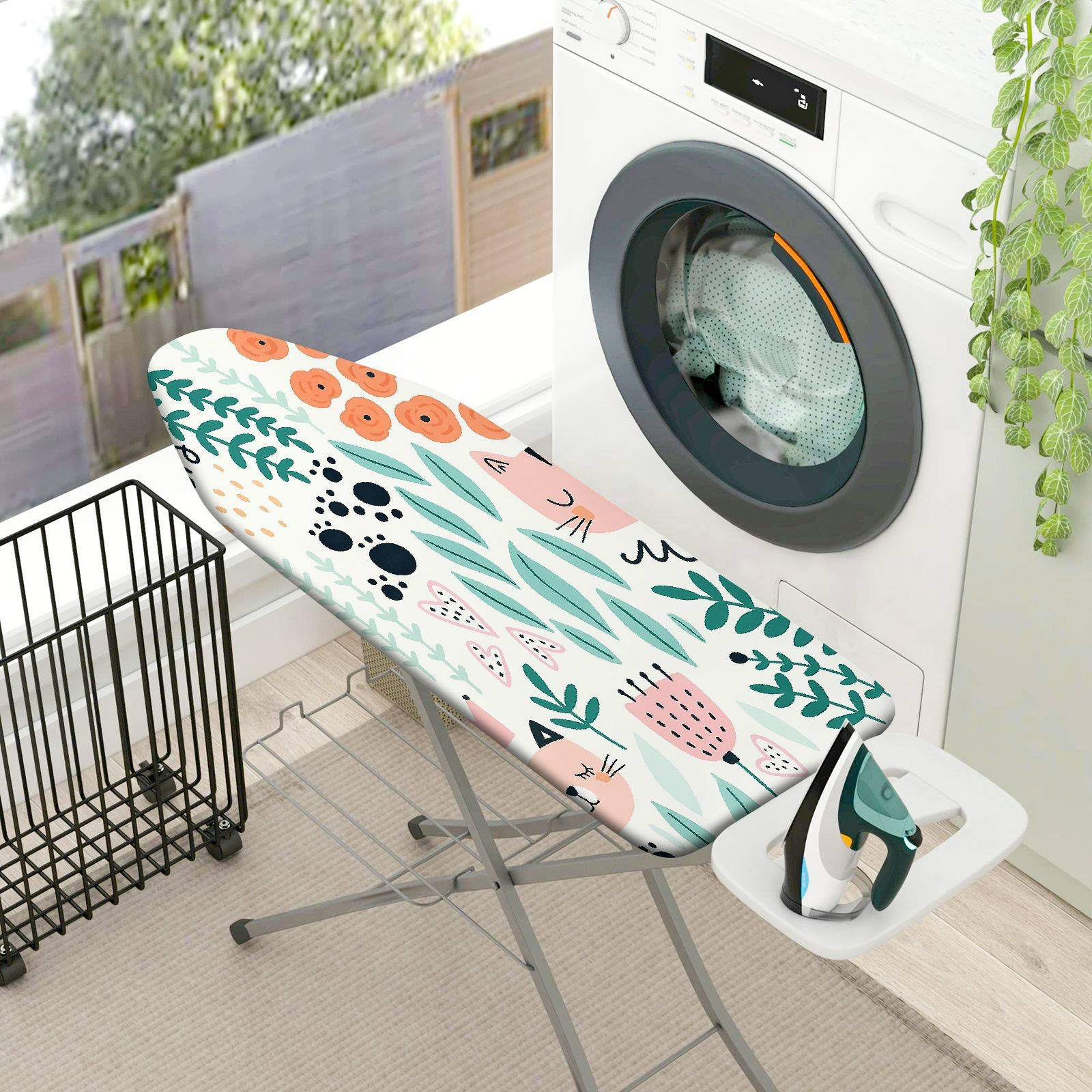 1-Piece Cat Floral Leaf  Ironing Board Cover, Universal Size, Without Board