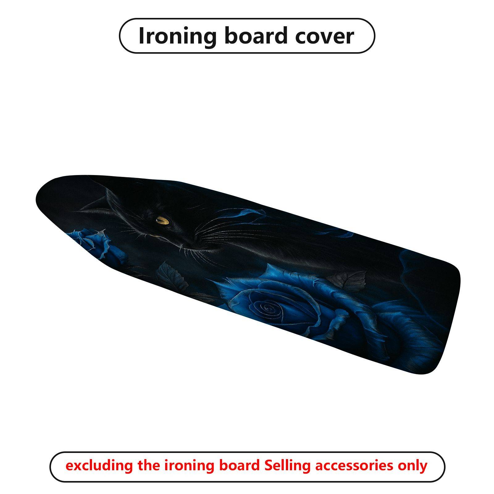 1-Piece Black Cat Blue Rose Dark  Ironing Board Cover, Universal Size, Without Board