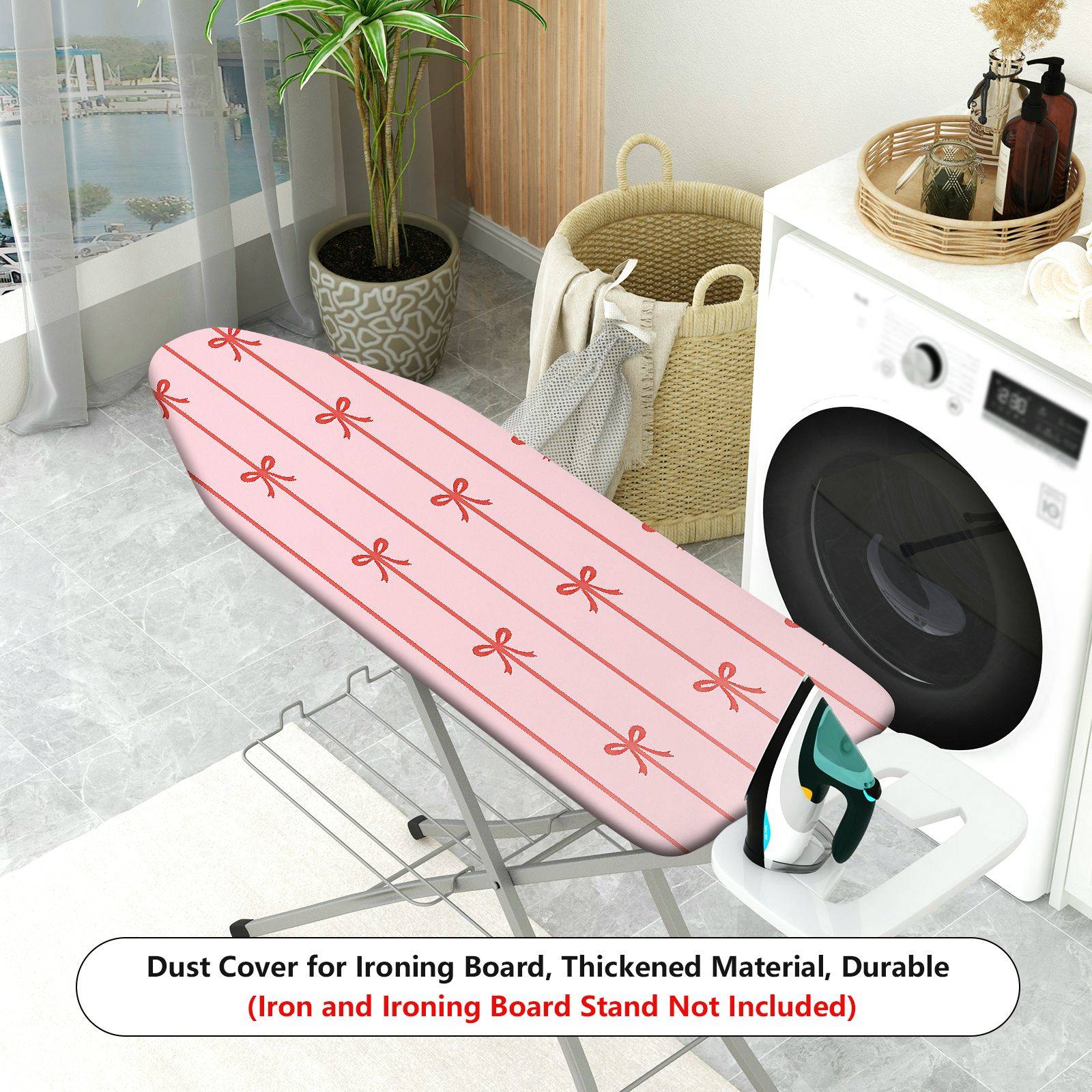 1-Piece Red Bowknot Pink Striped  Ironing Board Cover, Universal Size, Without Board
