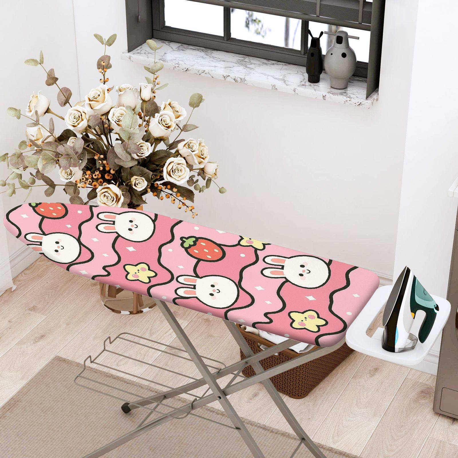 1-Piece Rabbit Strawberry Floral  Ironing Board Cover, Universal Size, Without Board