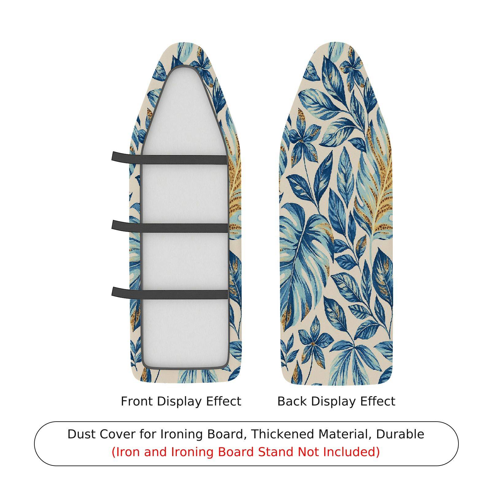 1-Piece Blue Leaf Pattern Nature Tropical  Ironing Board Cover, Universal Size, Without Board