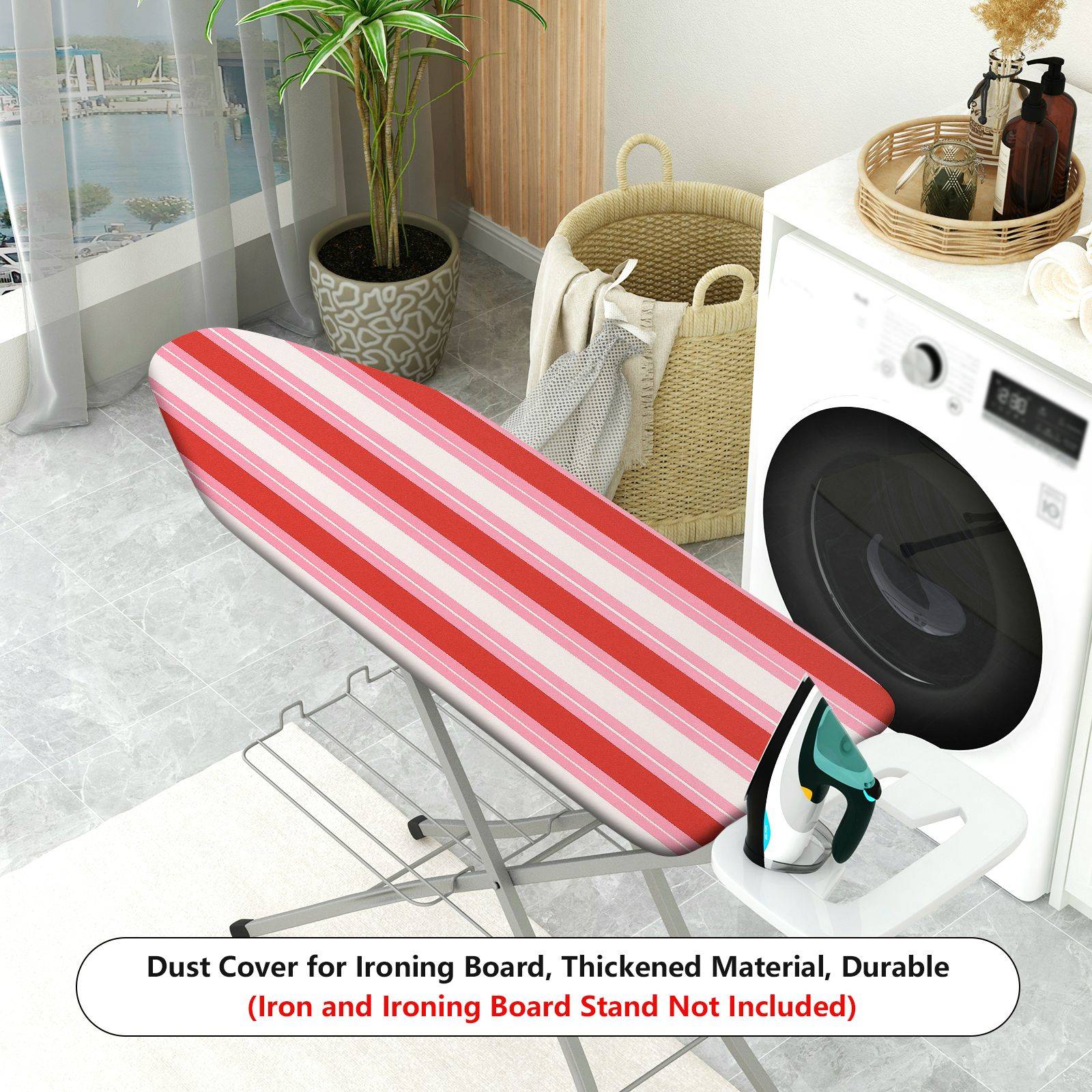 1-Piece Striped Red White Classic  Ironing Board Cover, Universal Size, Without Board