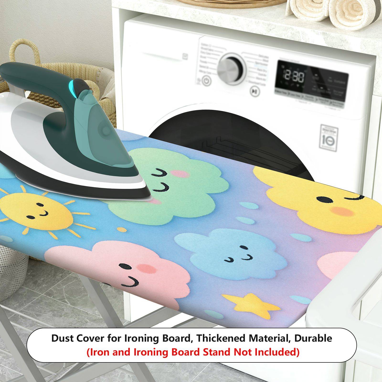1-Piece Colorful Clouds Stars Smiley Face  Ironing Board Cover, Universal Size, Without Board