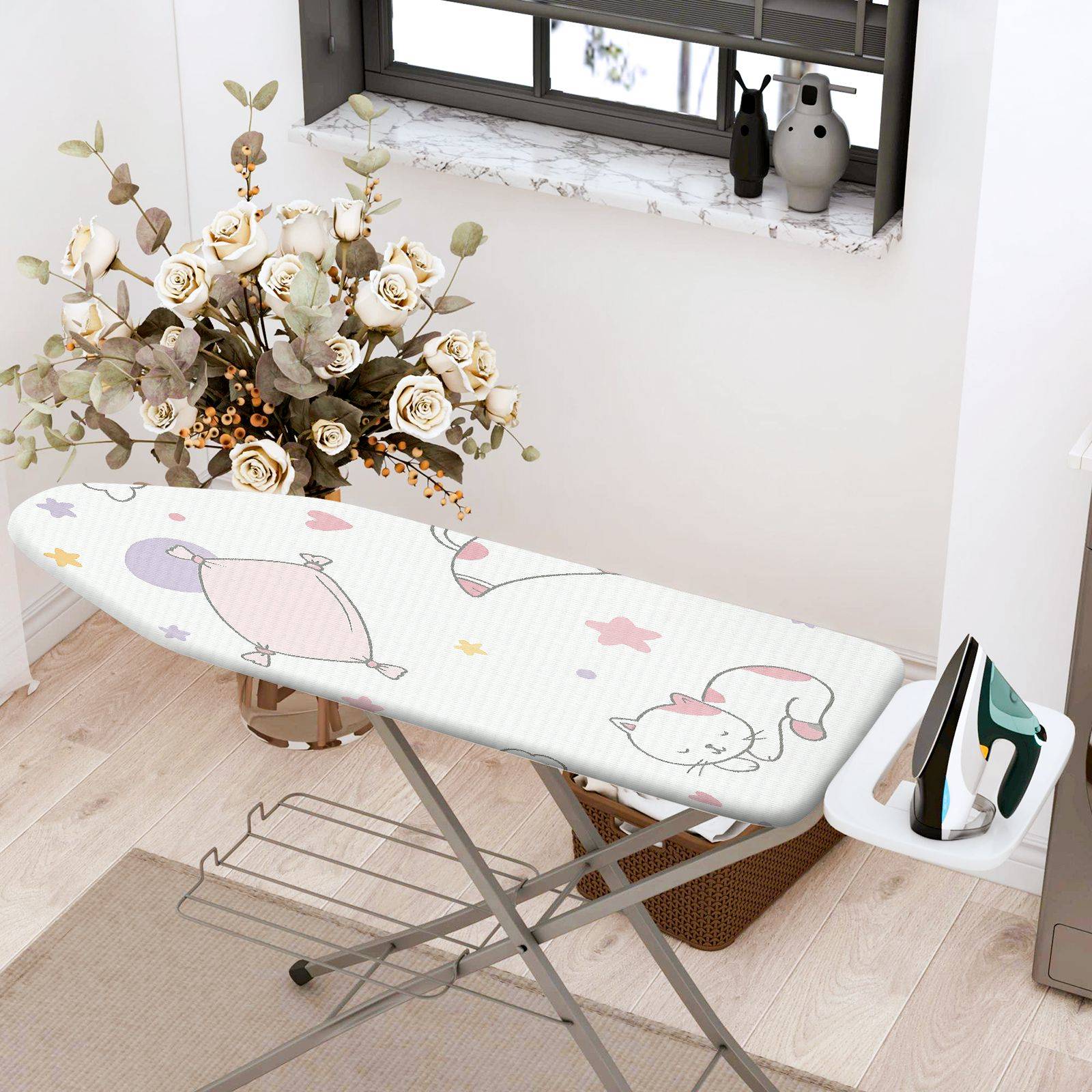 1-Piece Cat Star Pastel  Ironing Board Cover, Universal Size, Without Board