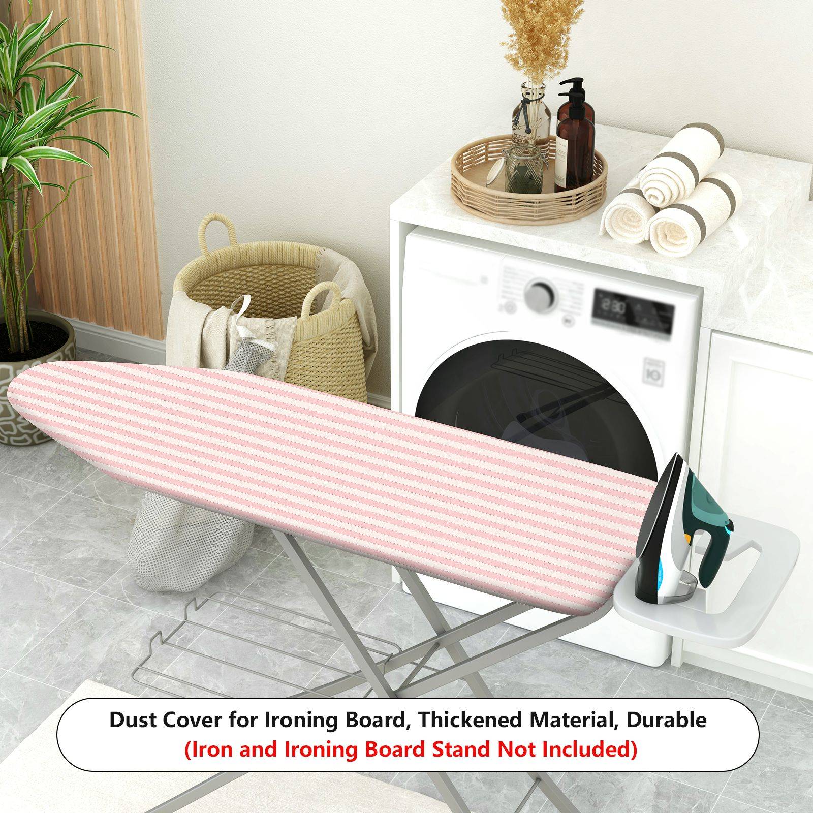 1-Piece Striped Pink White Pastel  Ironing Board Cover, Universal Size, Without Board