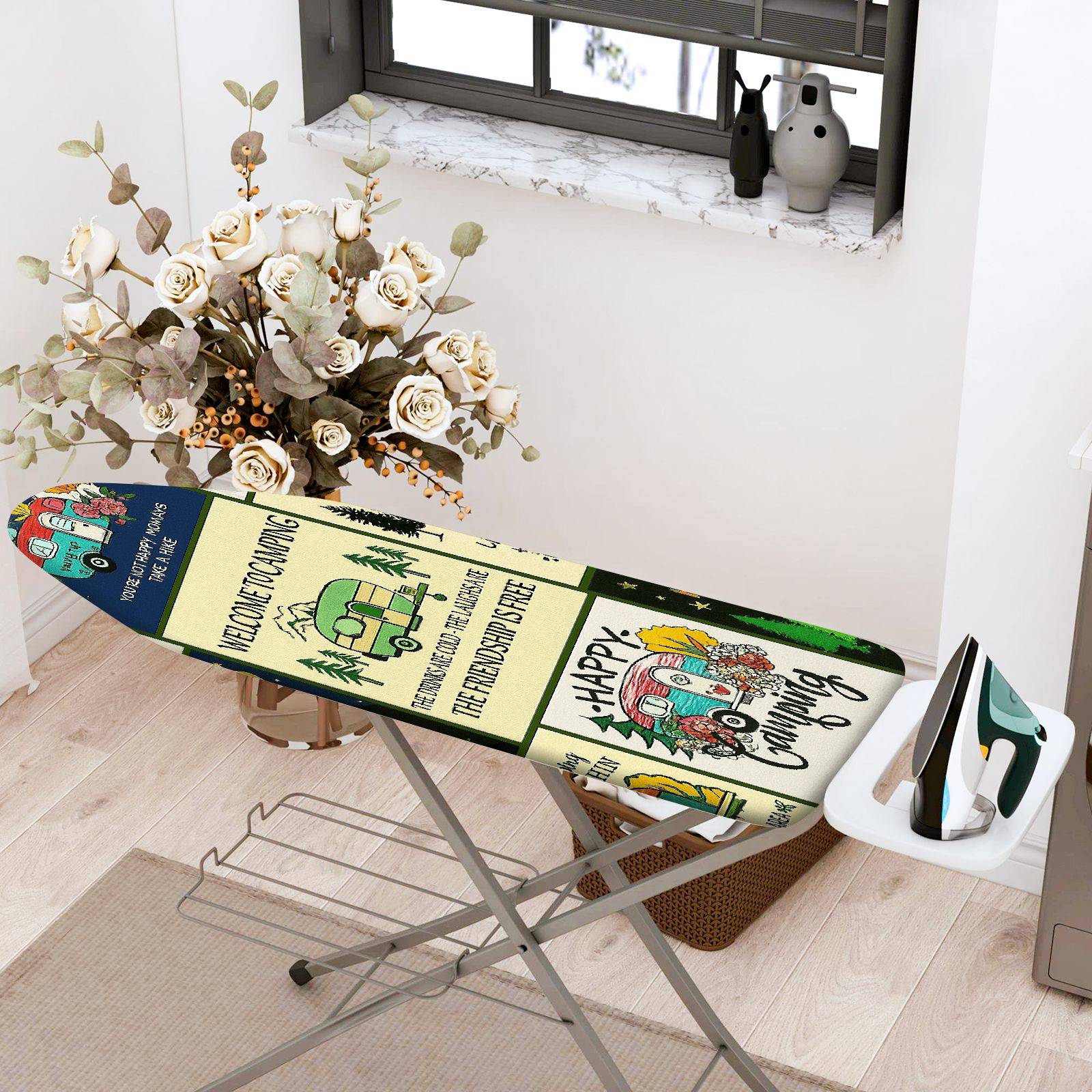 1-Piece Retro Camper  Happy  Ironing Board Cover, Universal Size, Without Board