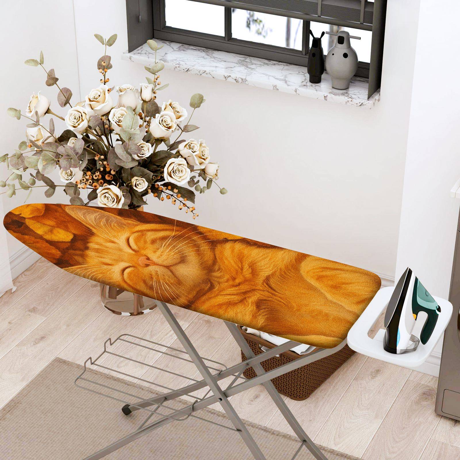 1-Piece Cat Autumn Leaves Sleeping  Ironing Board Cover, Universal Size, Without Board