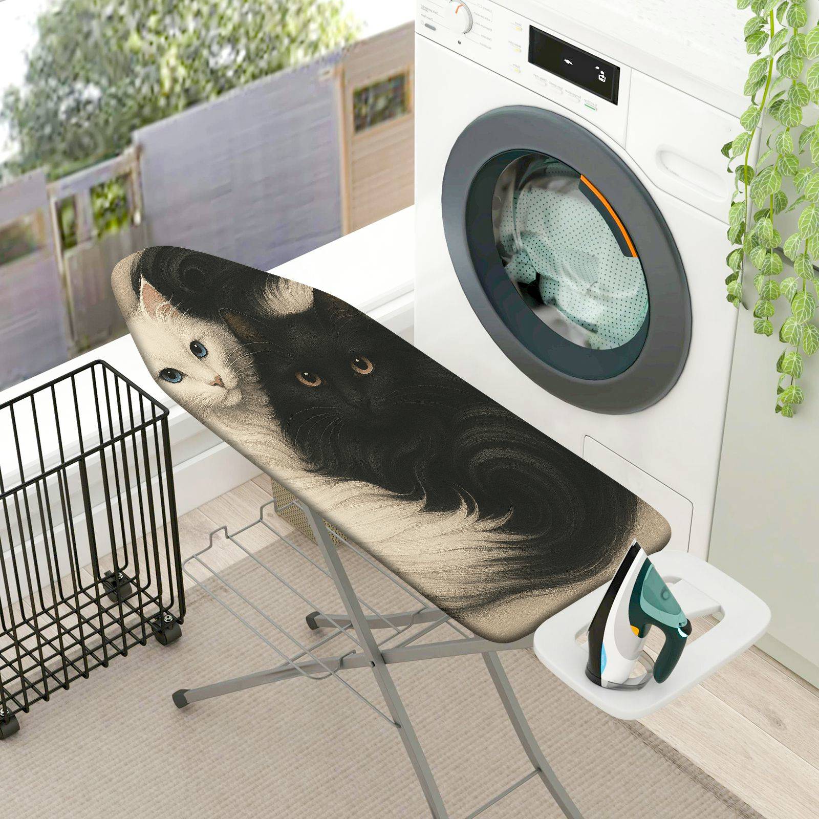 1-Piece Cat Black White Animals  Ironing Board Cover, Universal Size, Without Board