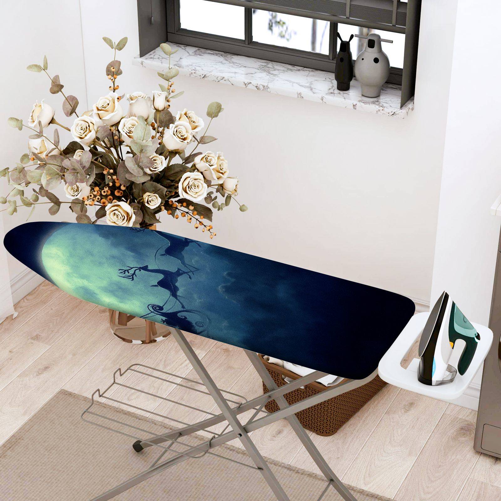 1-Piece Moonlight Reindeer Christmas  Ironing Board Cover, Universal Size, Without Board