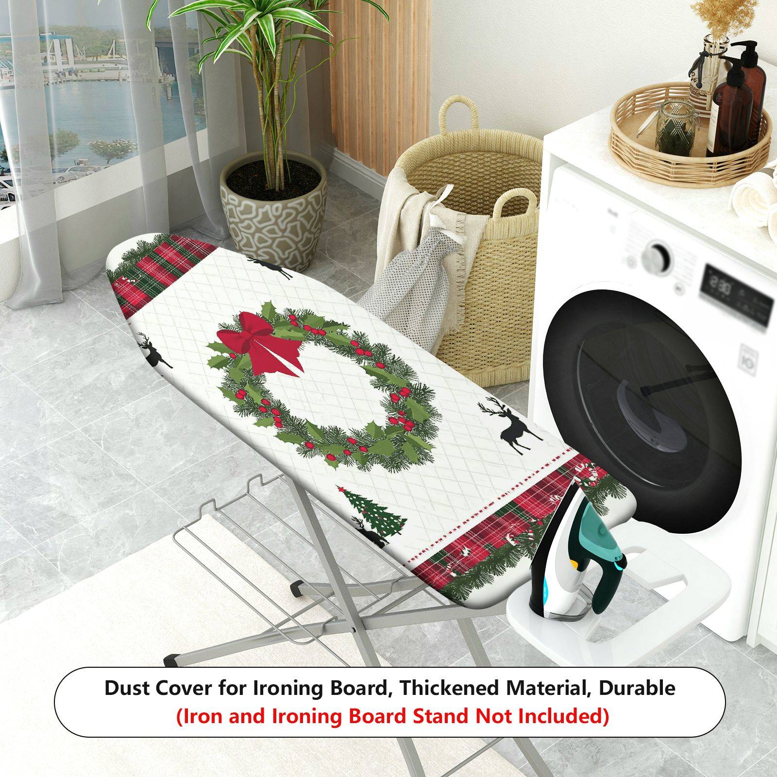 1-Piece Christmas Wreath Plaid Reindeer  Ironing Board Cover, Universal Size, Without Board
