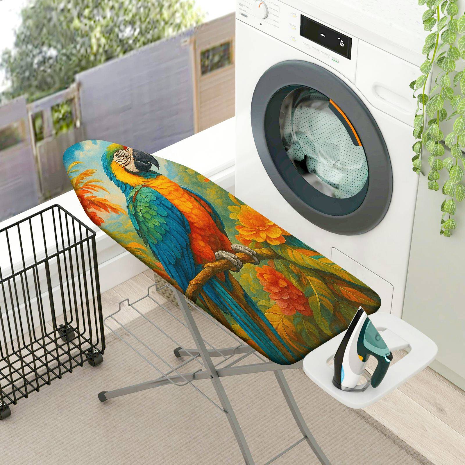 1-Piece Tropical Parrot Floral Artistic  Ironing Board Cover, Universal Size, Without Board