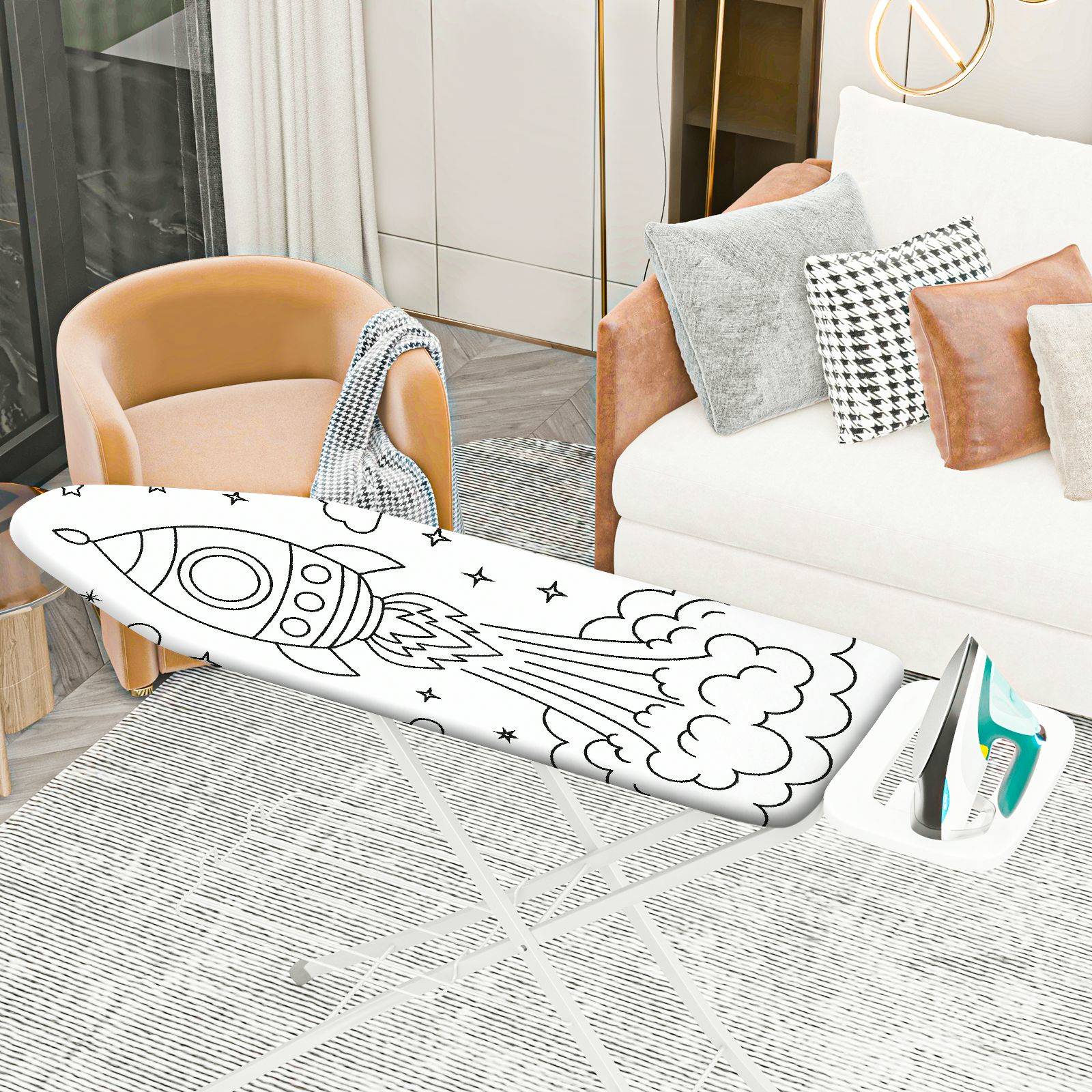 1-Piece Rocket Space Stars  Ironing Board Cover, Universal Size, Without Board