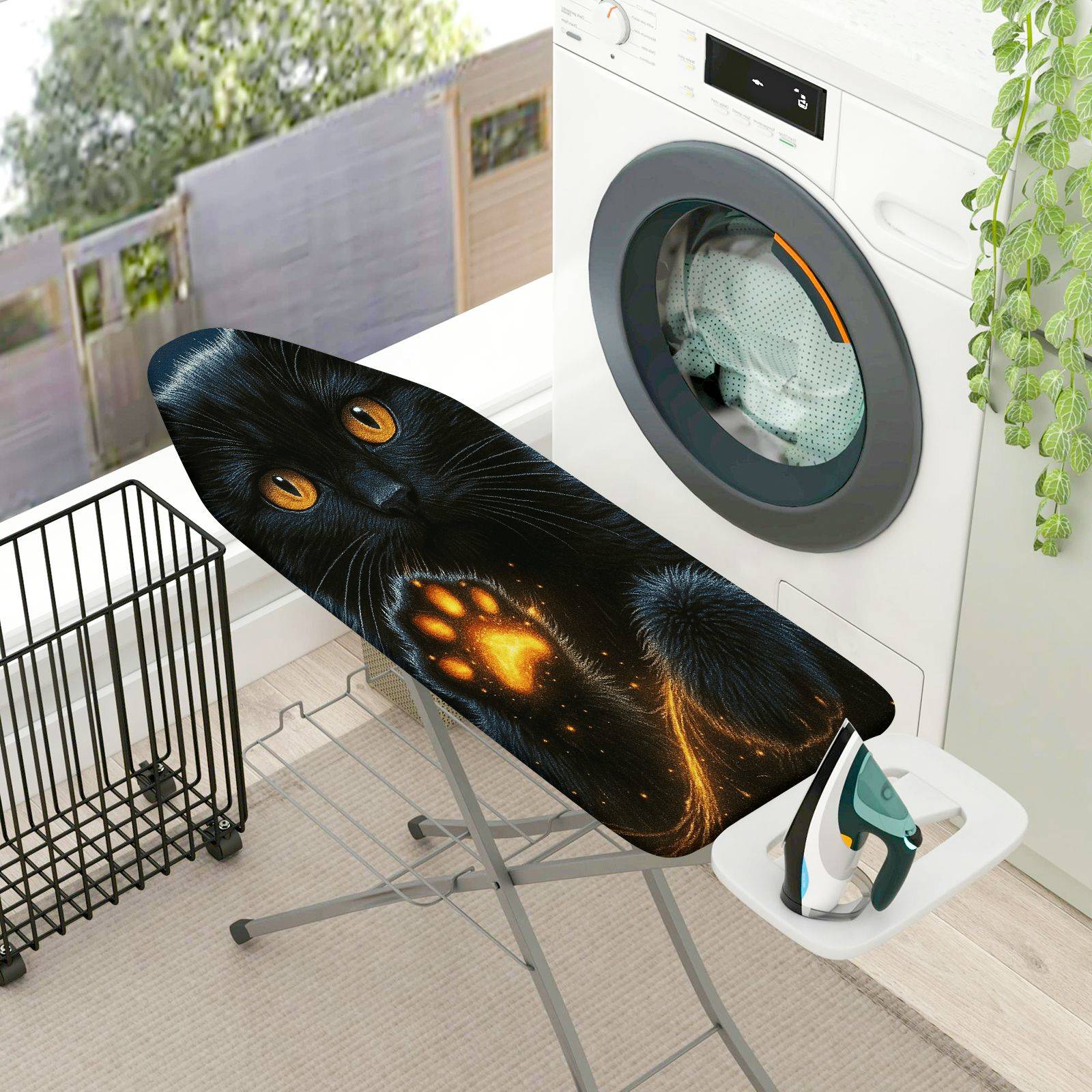 1-Piece Halloween Black Cat Glowing Eyes  Ironing Board Cover, Universal Size, Without Board
