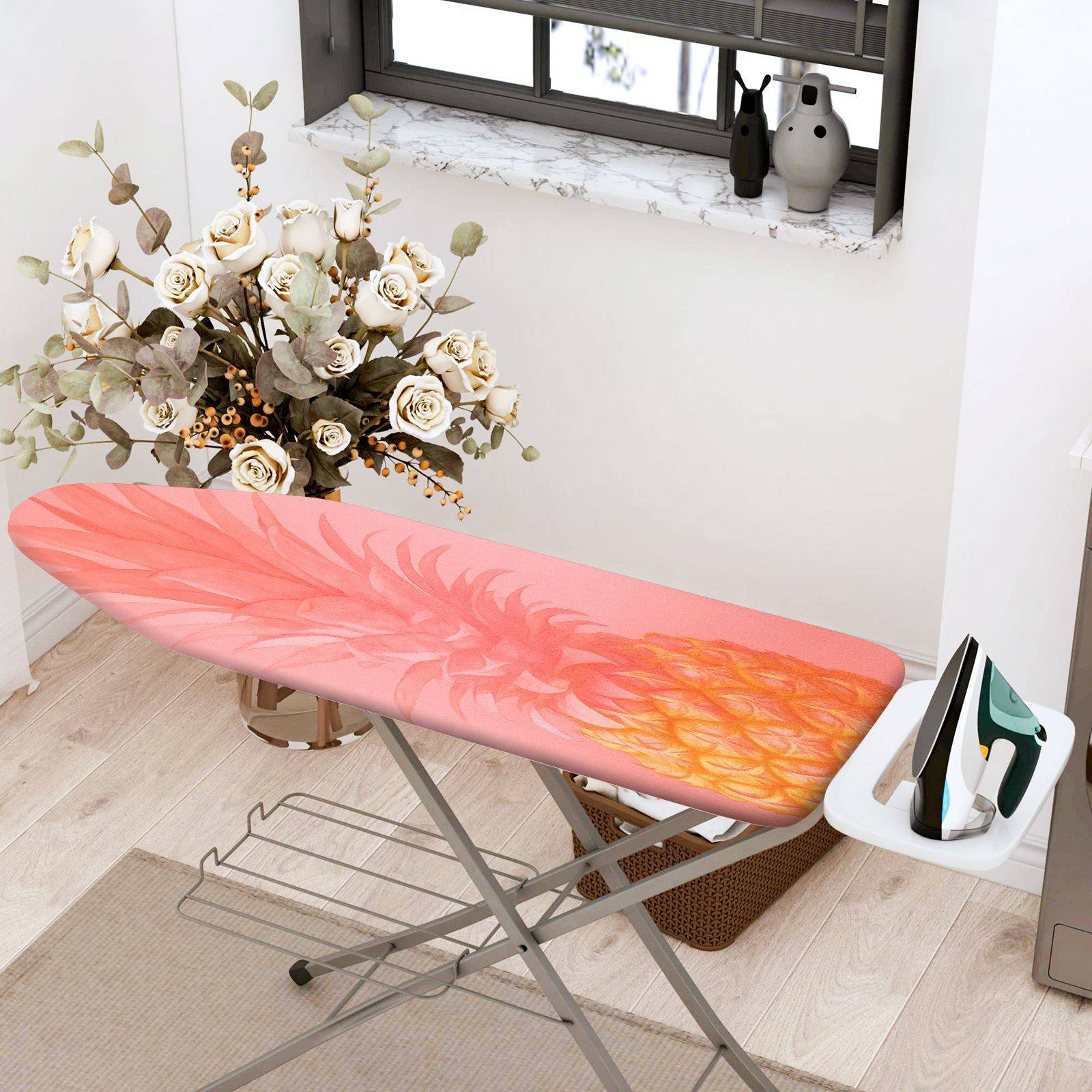 1-Piece Tropical Pineapple Pink  Ironing Board Cover, Universal Size, Without Board