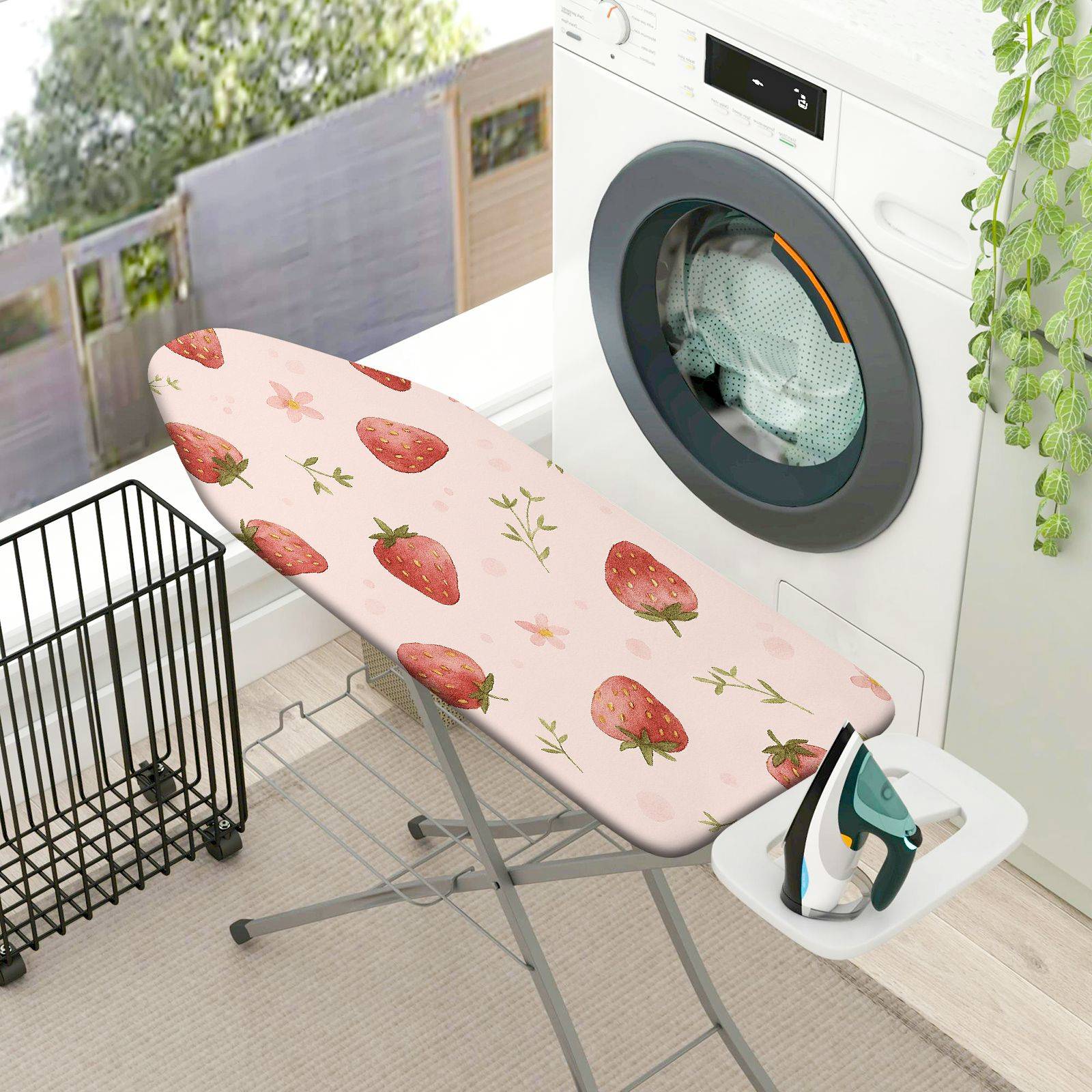 1-Piece Strawberry Floral Pattern  Ironing Board Cover, Universal Size, Without Board