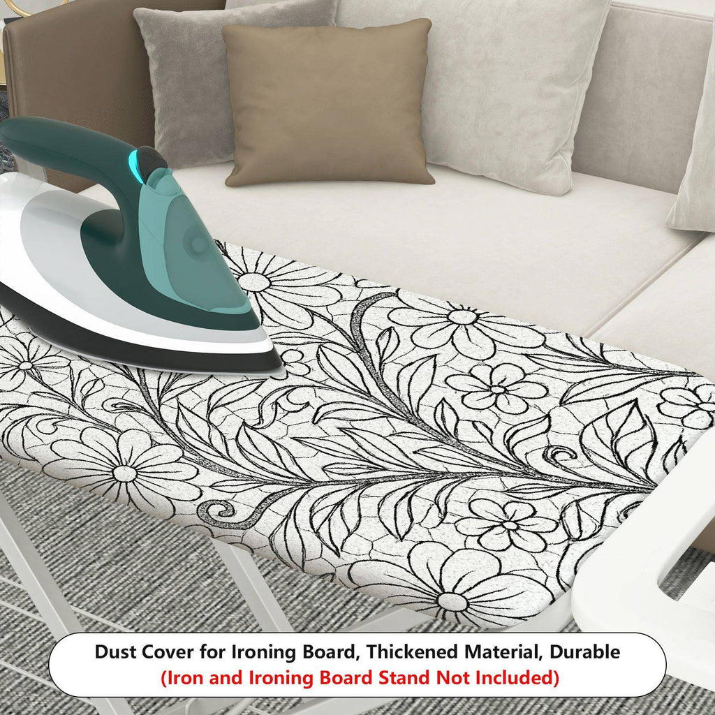 1-Piece Floral Pattern Leaf Design Black and White  Ironing Board Cover, Universal Size, Without Board