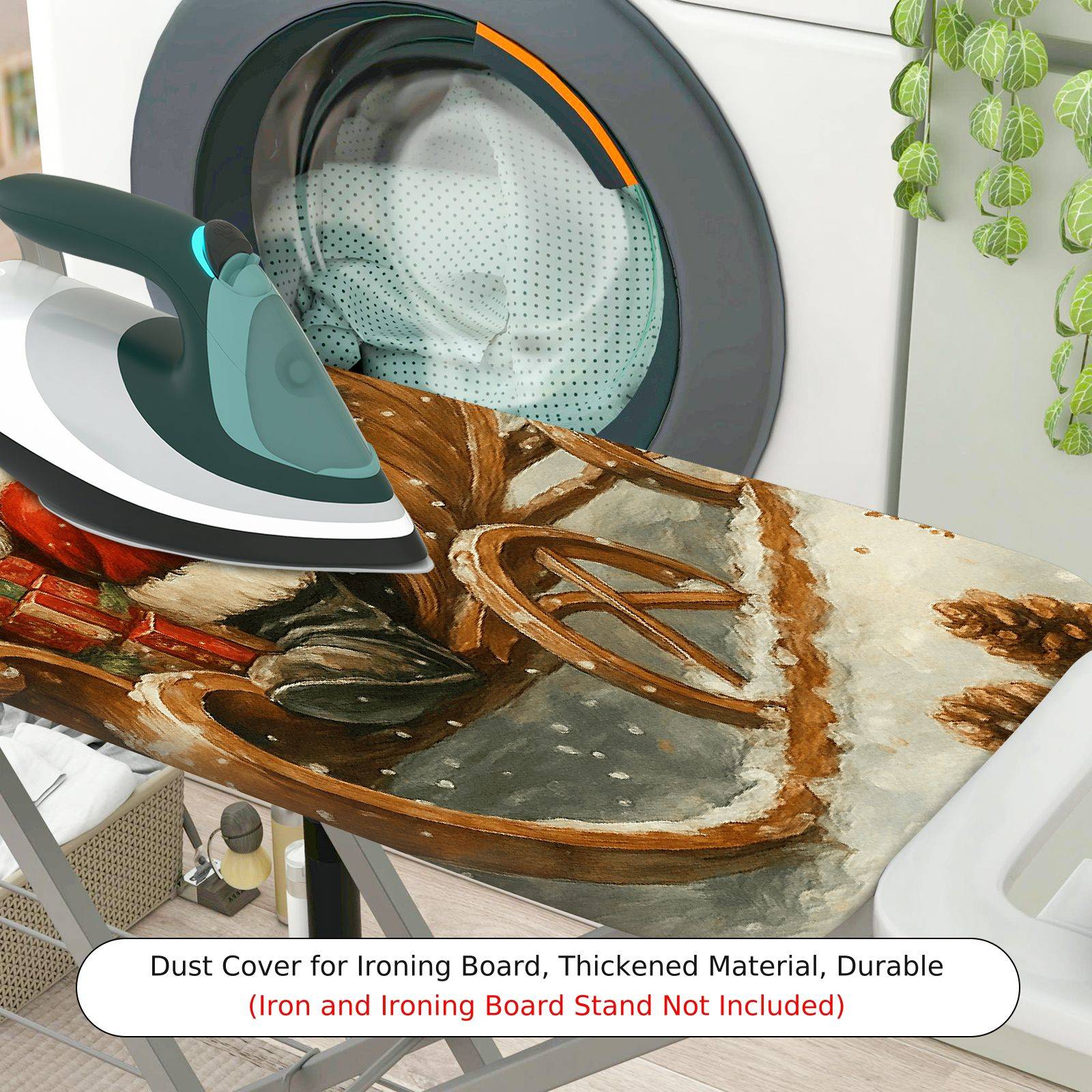 1-Piece Santa Claus Reindeer Sleigh  Ironing Board Cover, Universal Size, Without Board