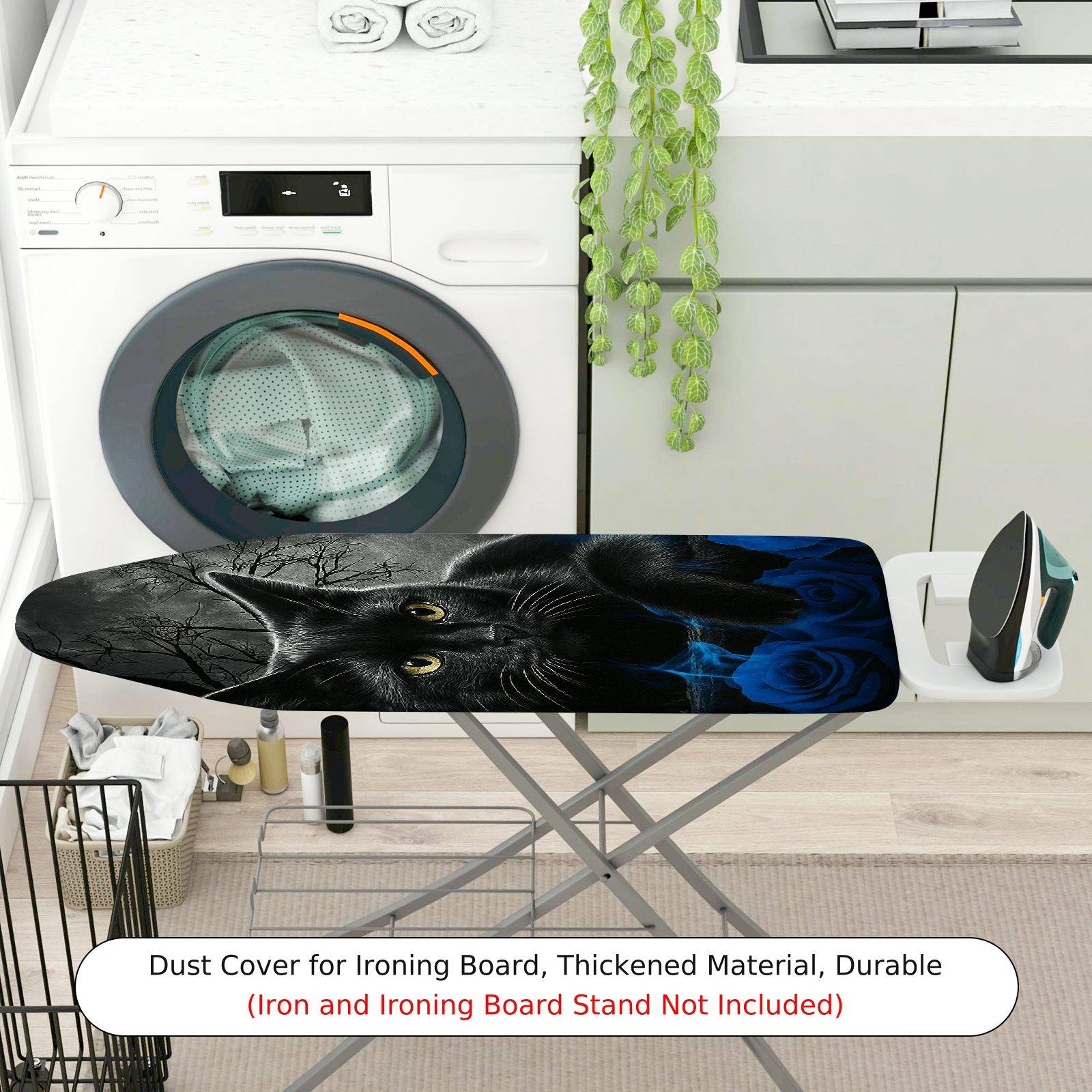 1-Piece Black Cat Halloween Blue Rose  Ironing Board Cover, Universal Size, Without Board