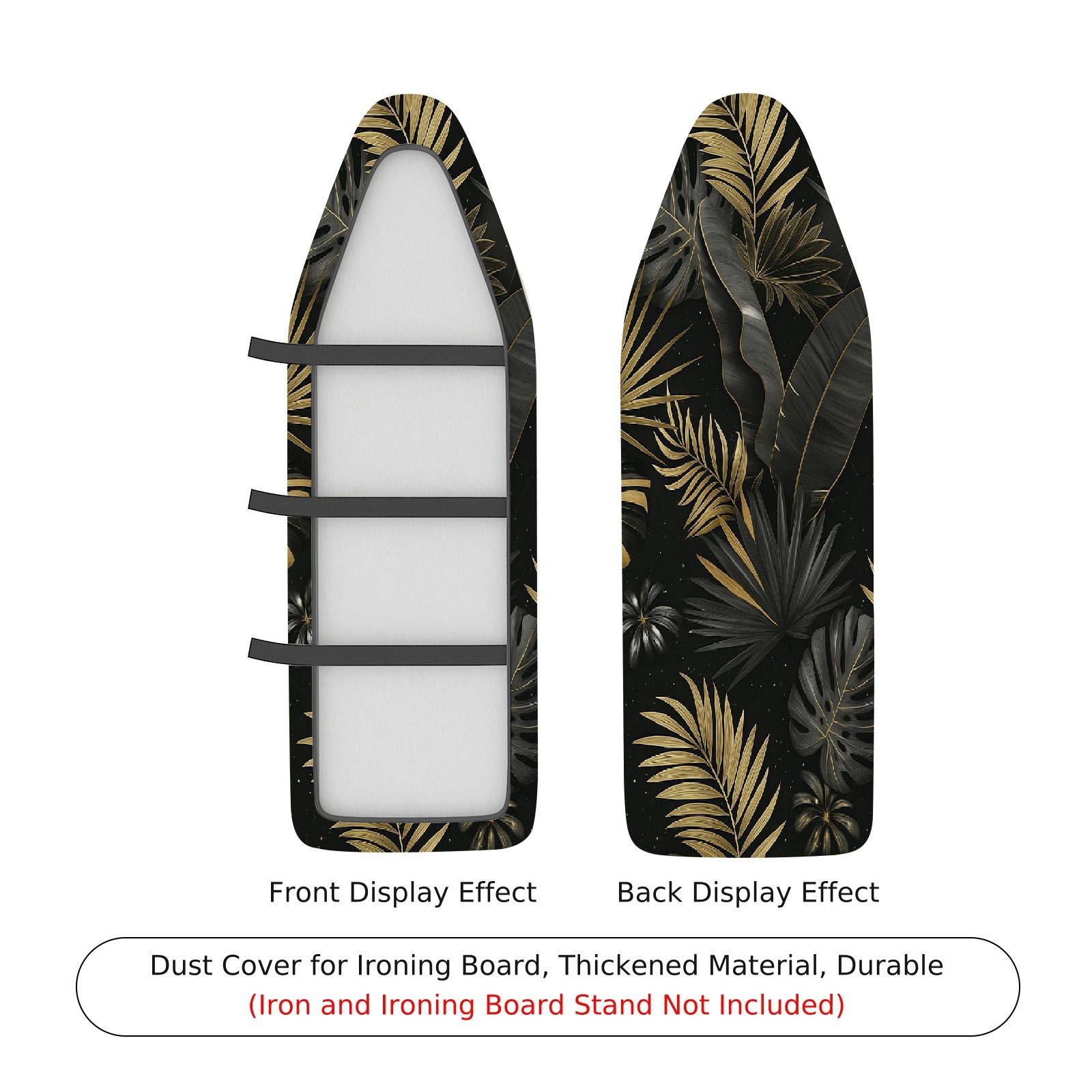 1-Piece Tropical Leaves Black Gold  Ironing Board Cover, Universal Size, Without Board